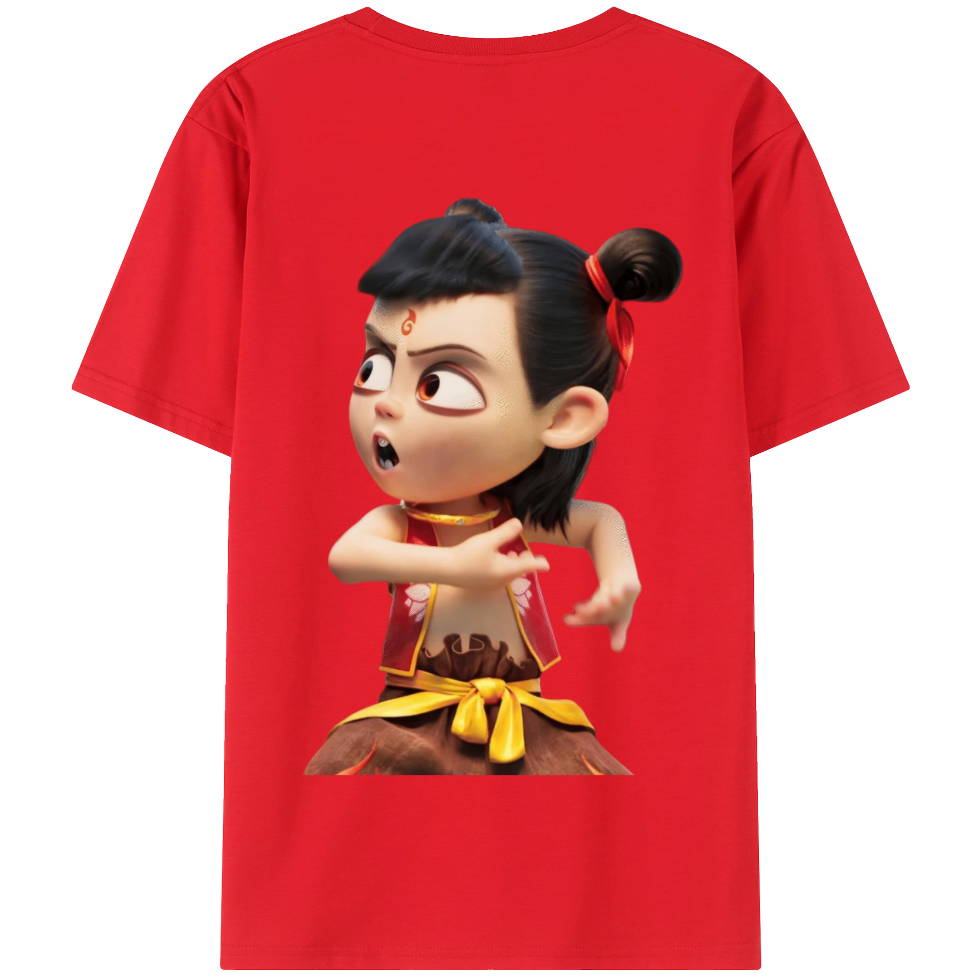 （画像用） Ne Zha 2 ナタ 魔童の大暴れ 綿100％半袖Tシャツ（背面プリント）