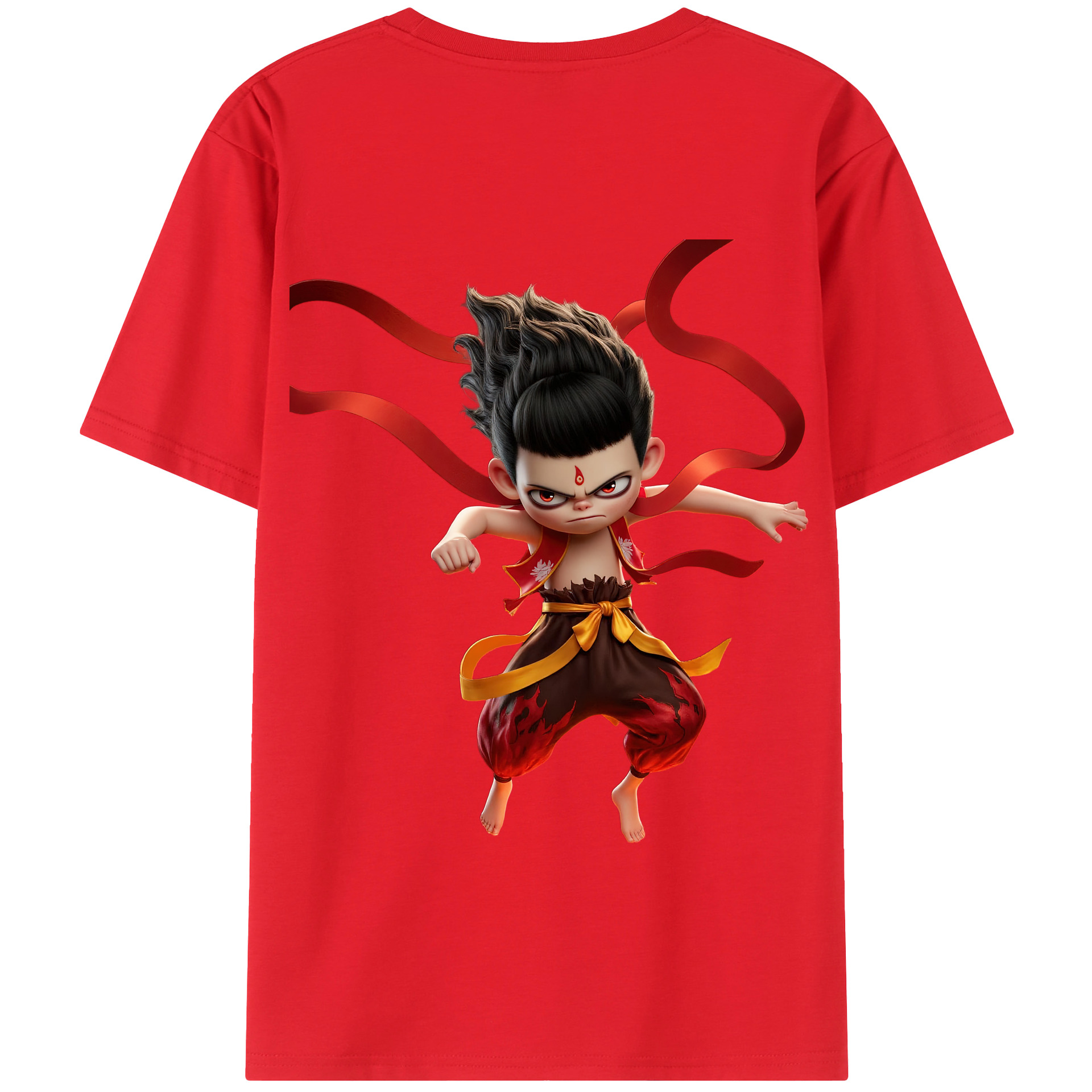 （画像用） Ne Zha 2 ナタ 魔童の大暴れ 綿100％半袖Tシャツ（背面プリント）