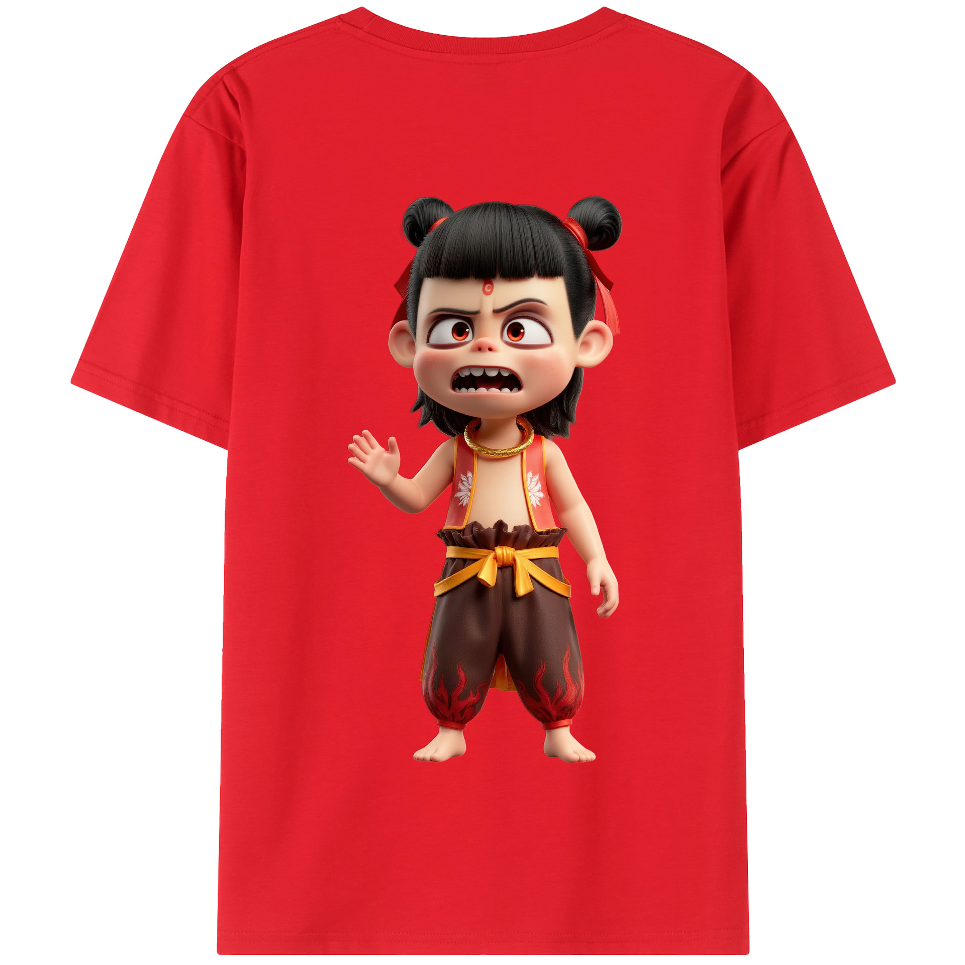 （画像用） Ne Zha 2 ナタ 魔童の大暴れ 綿100％半袖Tシャツ（背面プリント）