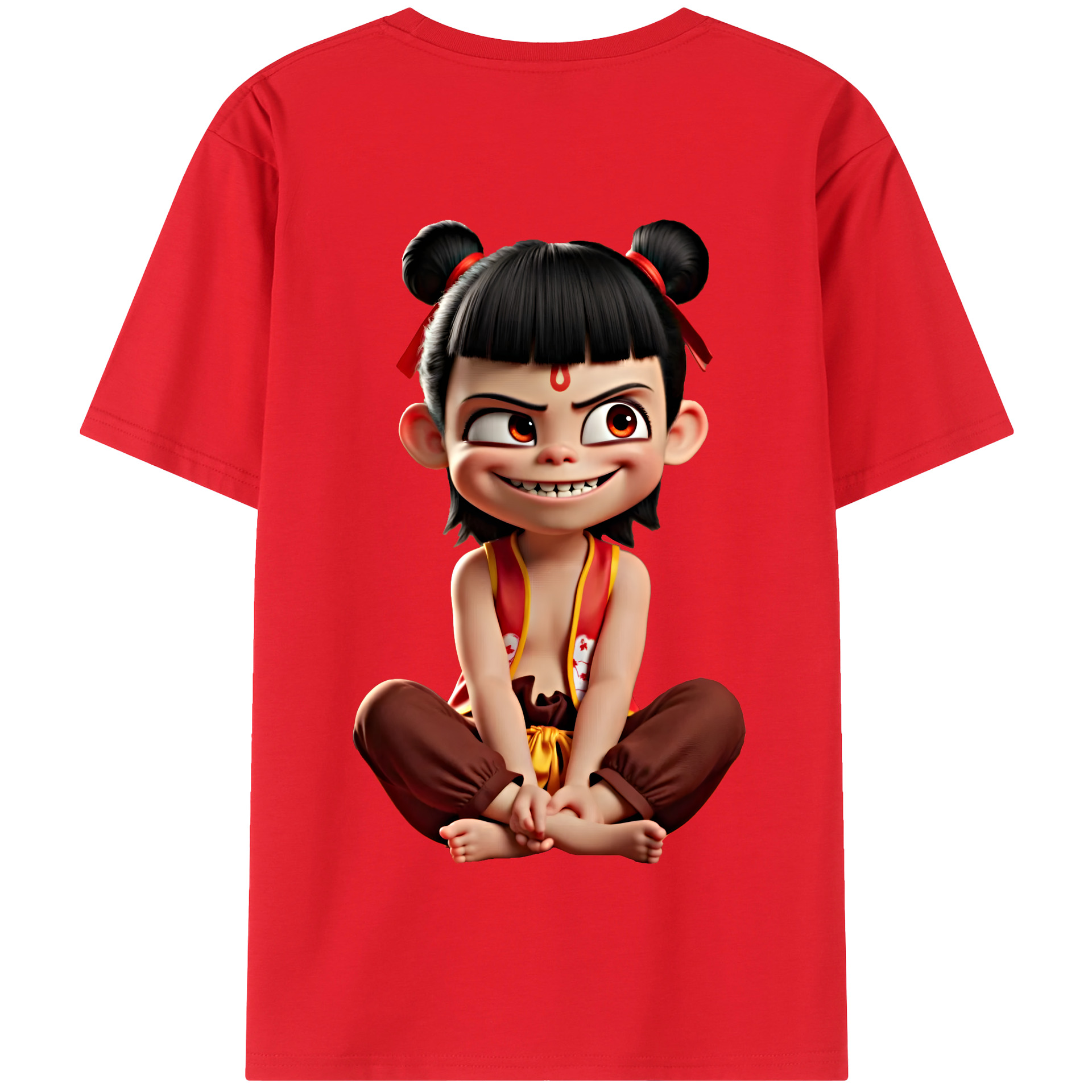 （画像用） Ne Zha 2 ナタ 魔童の大暴れ 綿100％半袖Tシャツ（背面プリント）