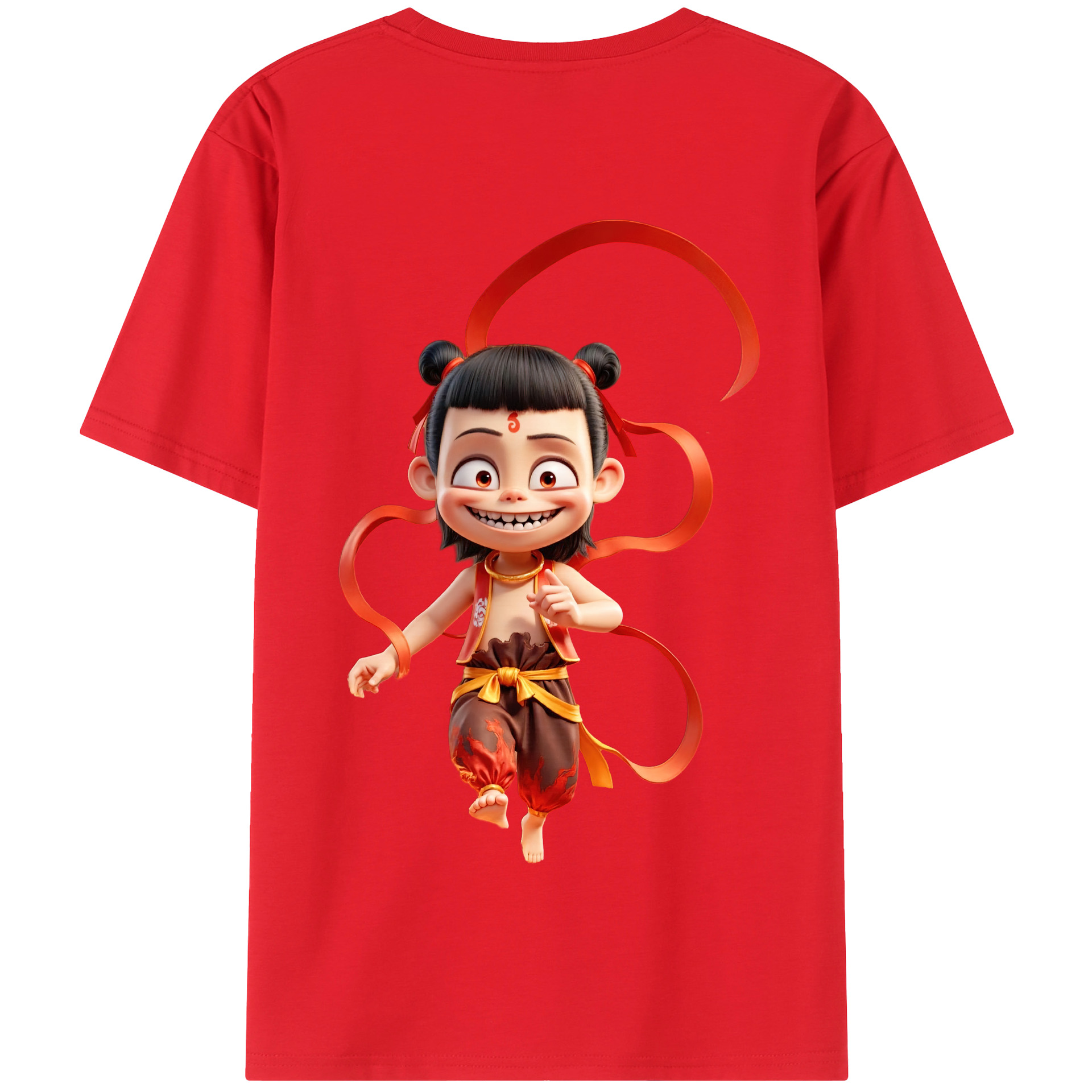 （画像用） Ne Zha 2 ナタ 魔童の大暴れ 綿100％半袖Tシャツ（背面プリント）