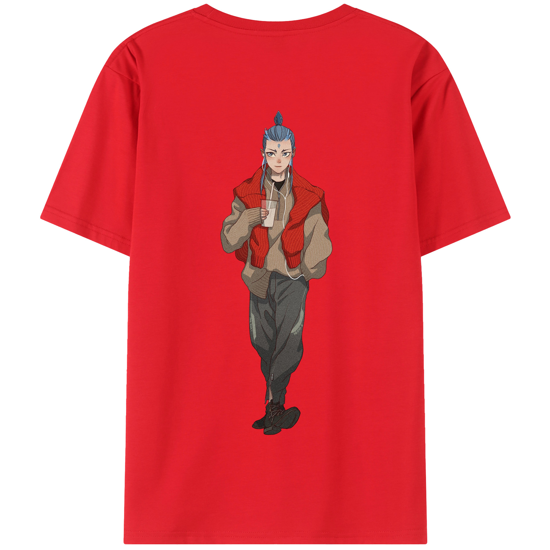 （画像用） Ne Zha 2 ナタ 魔童の大暴れ 綿100％半袖Tシャツ（背面プリント）