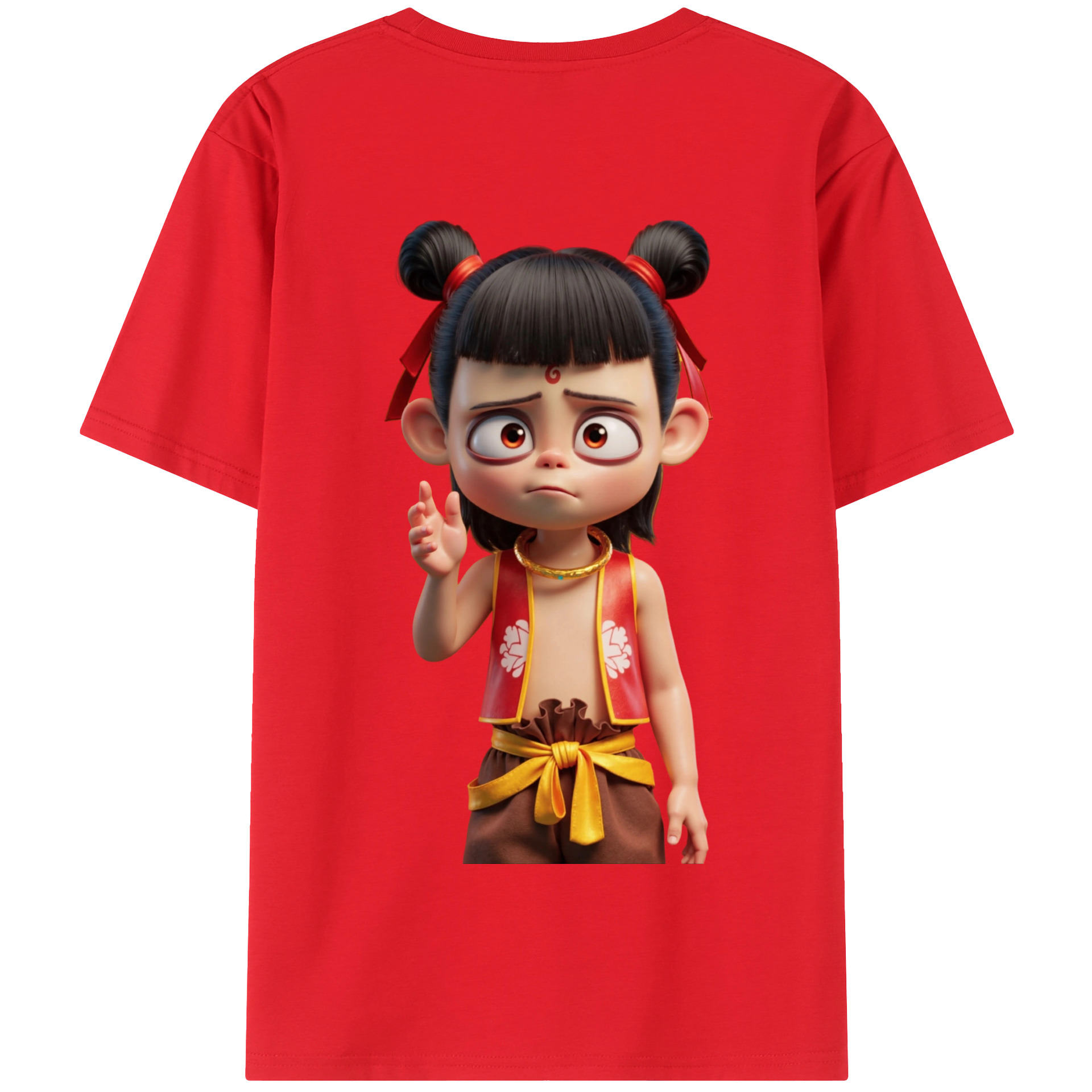 （画像用） Ne Zha 2 ナタ 魔童の大暴れ 綿100％半袖Tシャツ（背面プリント）