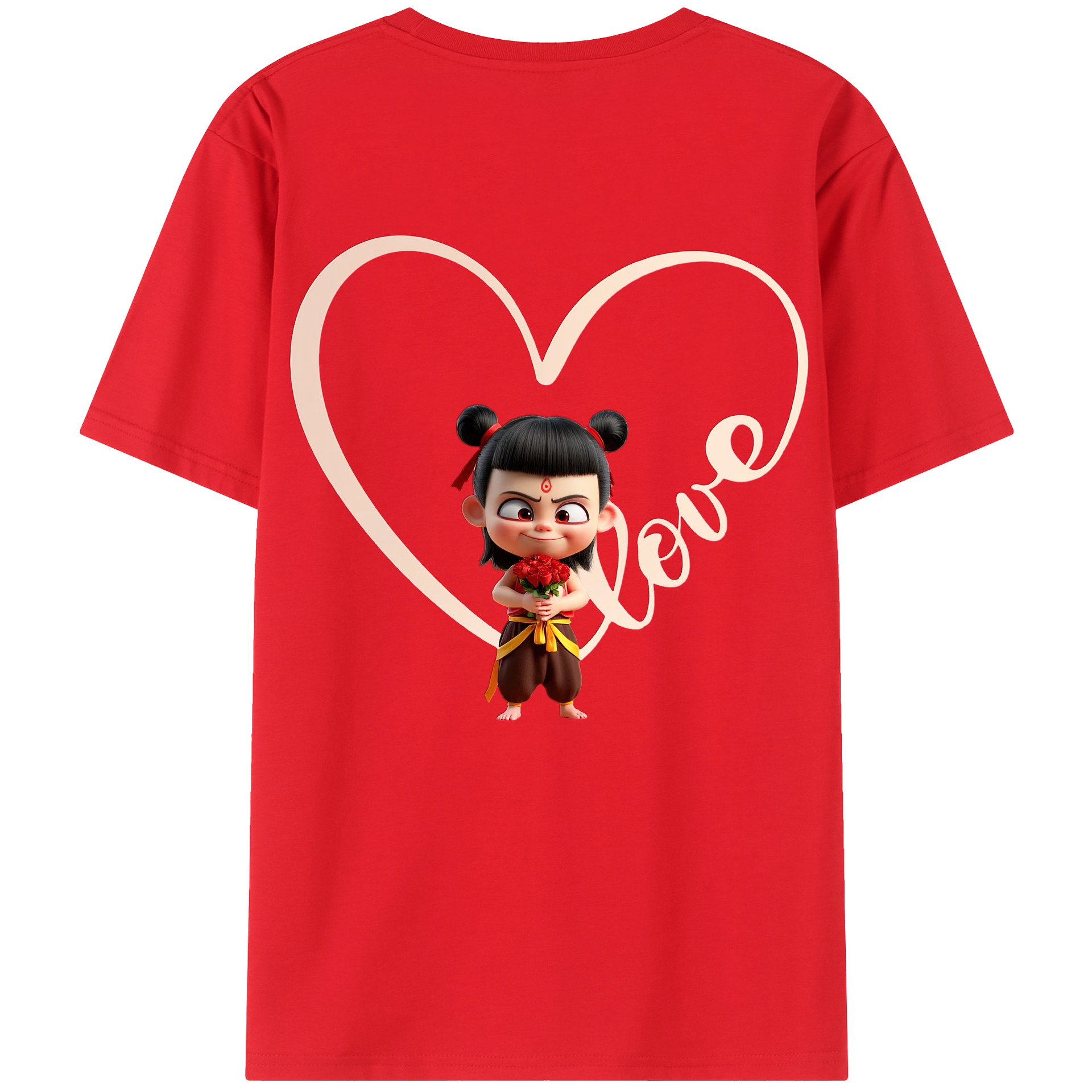（画像用） Ne Zha 2 ナタ 魔童の大暴れ 綿100％半袖Tシャツ（背面プリント）