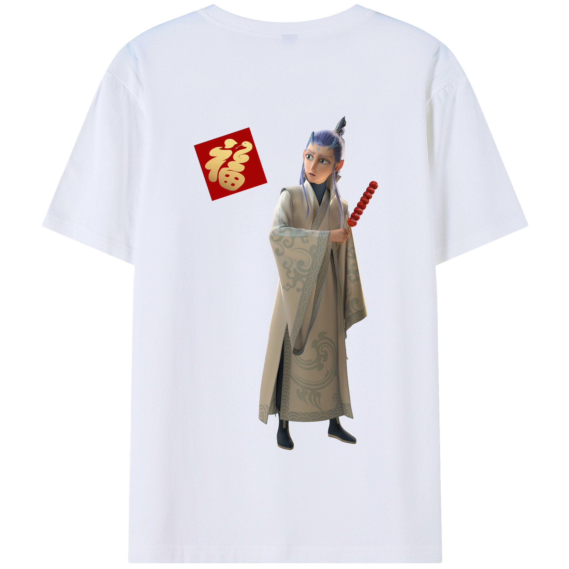 （画像用） Ne Zha 2 ナタ 魔童の大暴れ 綿100％半袖Tシャツ（背面プリント）