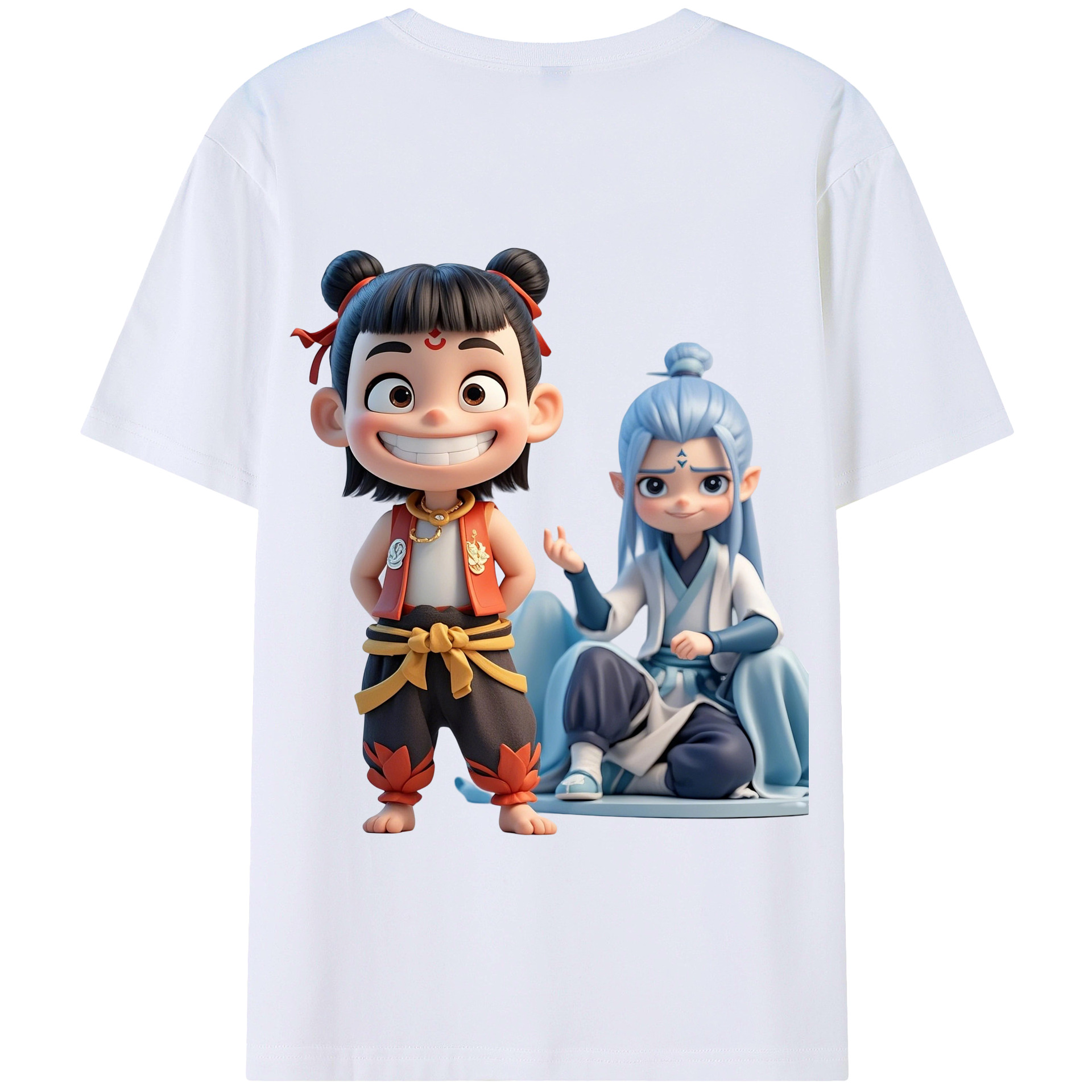 （画像用） Ne Zha 2 ナタ 魔童の大暴れ 綿100％半袖Tシャツ（背面プリント）