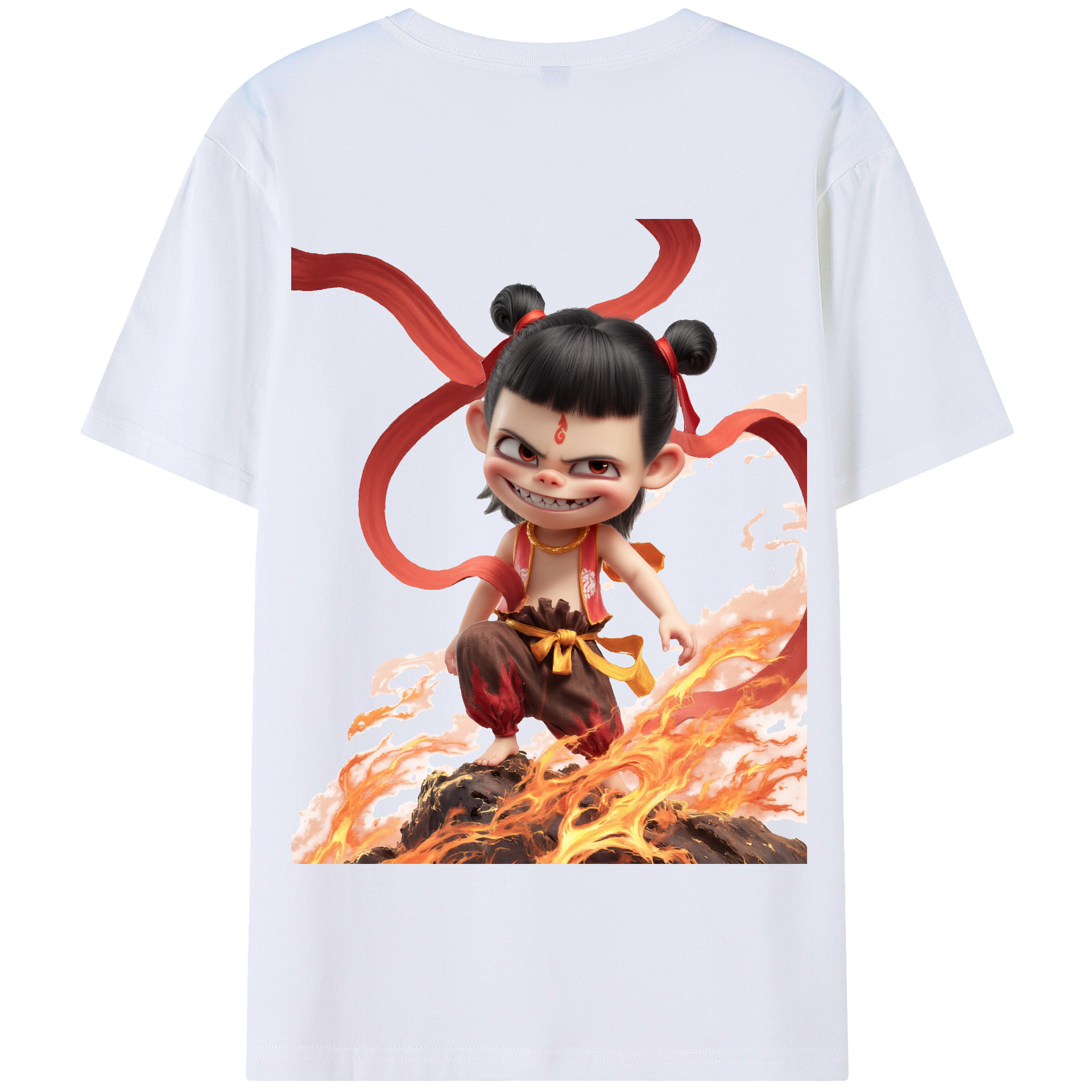 （画像用） Ne Zha 2 ナタ 魔童の大暴れ 綿100％半袖Tシャツ（背面プリント）
