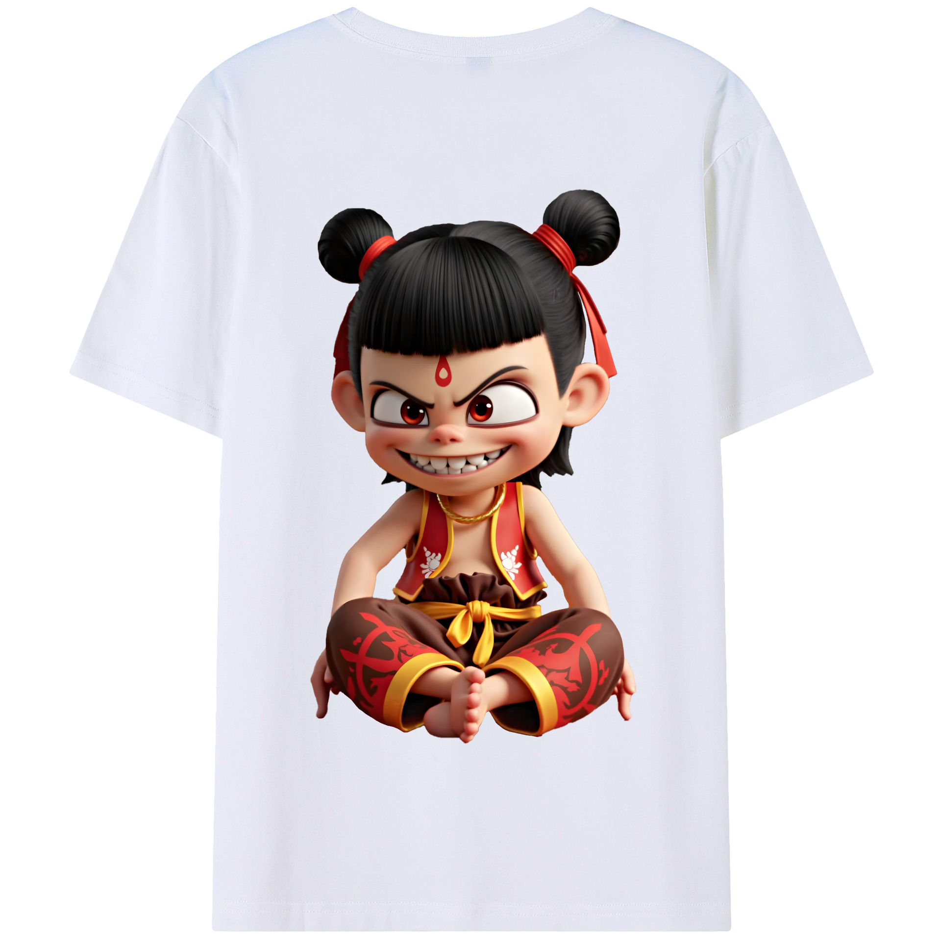 （画像用） Ne Zha 2 ナタ 魔童の大暴れ 綿100％半袖Tシャツ（背面プリント）