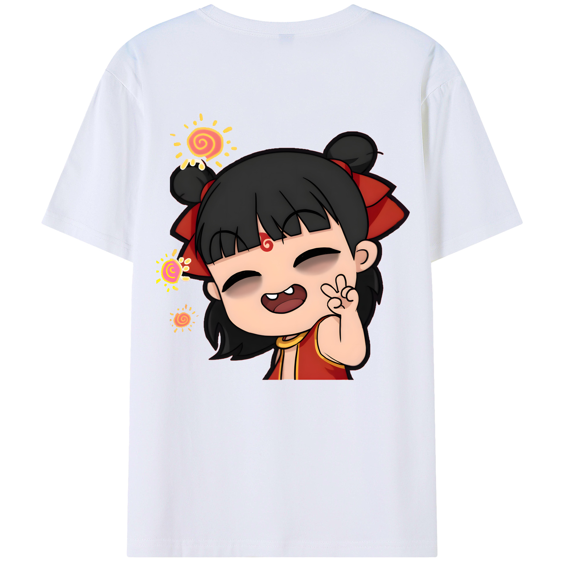（画像用） Ne Zha 2 ナタ 魔童の大暴れ 綿100％半袖Tシャツ（背面プリント）
