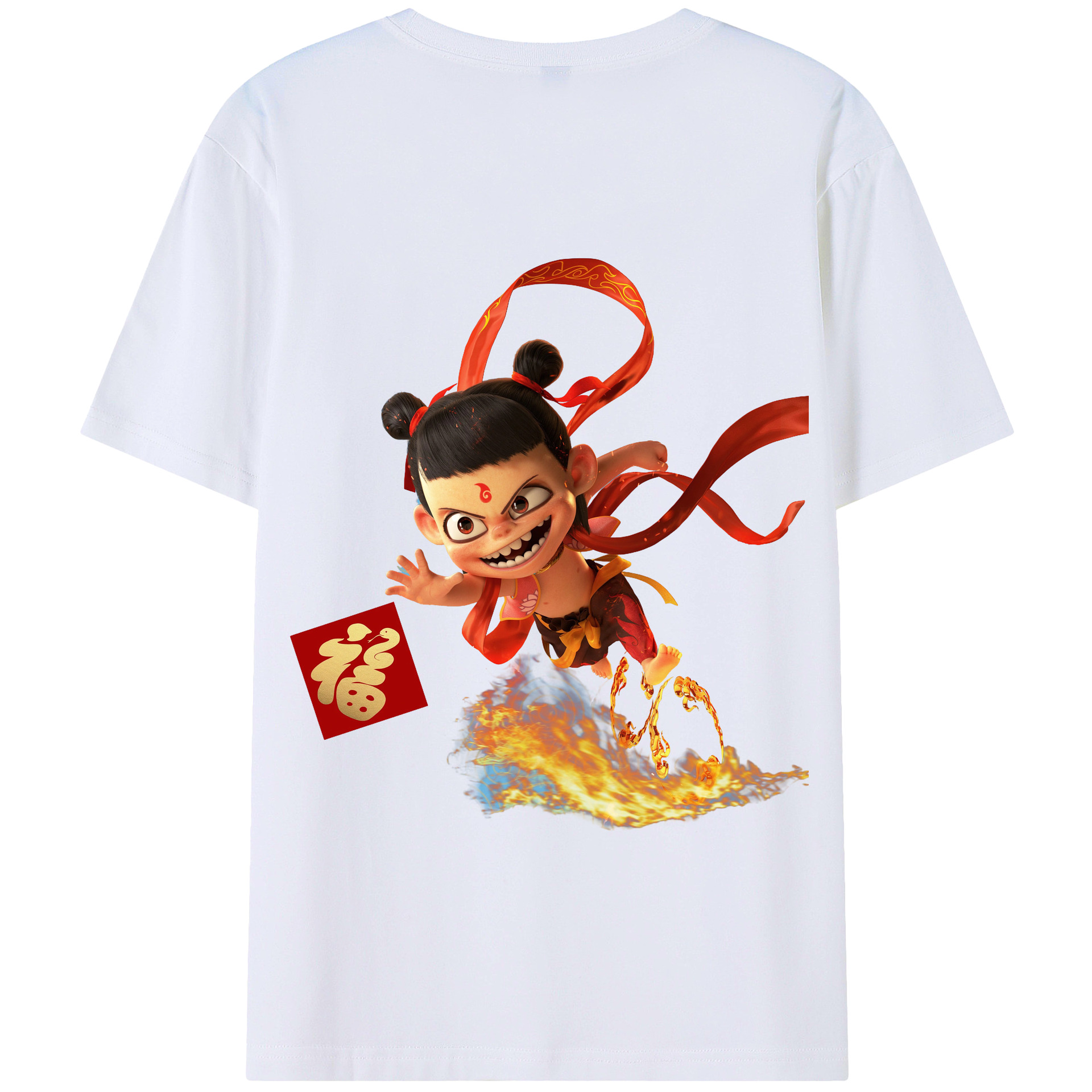 （画像用） Ne Zha 2 ナタ 魔童の大暴れ 綿100％半袖Tシャツ（背面プリント）