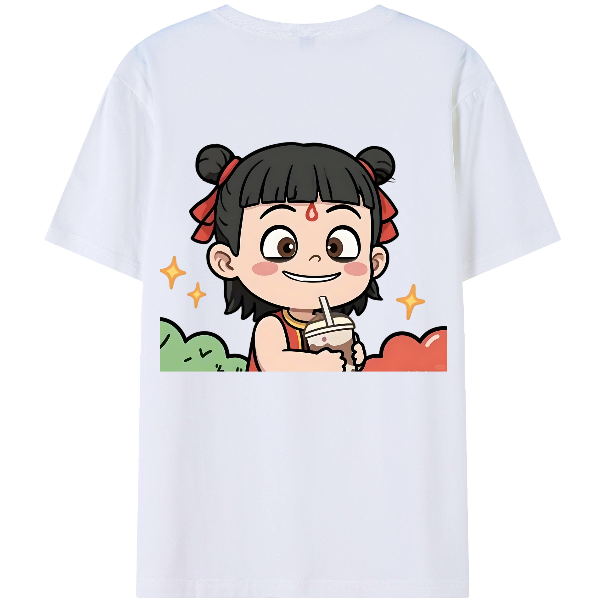 （画像用） Ne Zha 2 ナタ 魔童の大暴れ 綿100％半袖Tシャツ（背面プリント）
