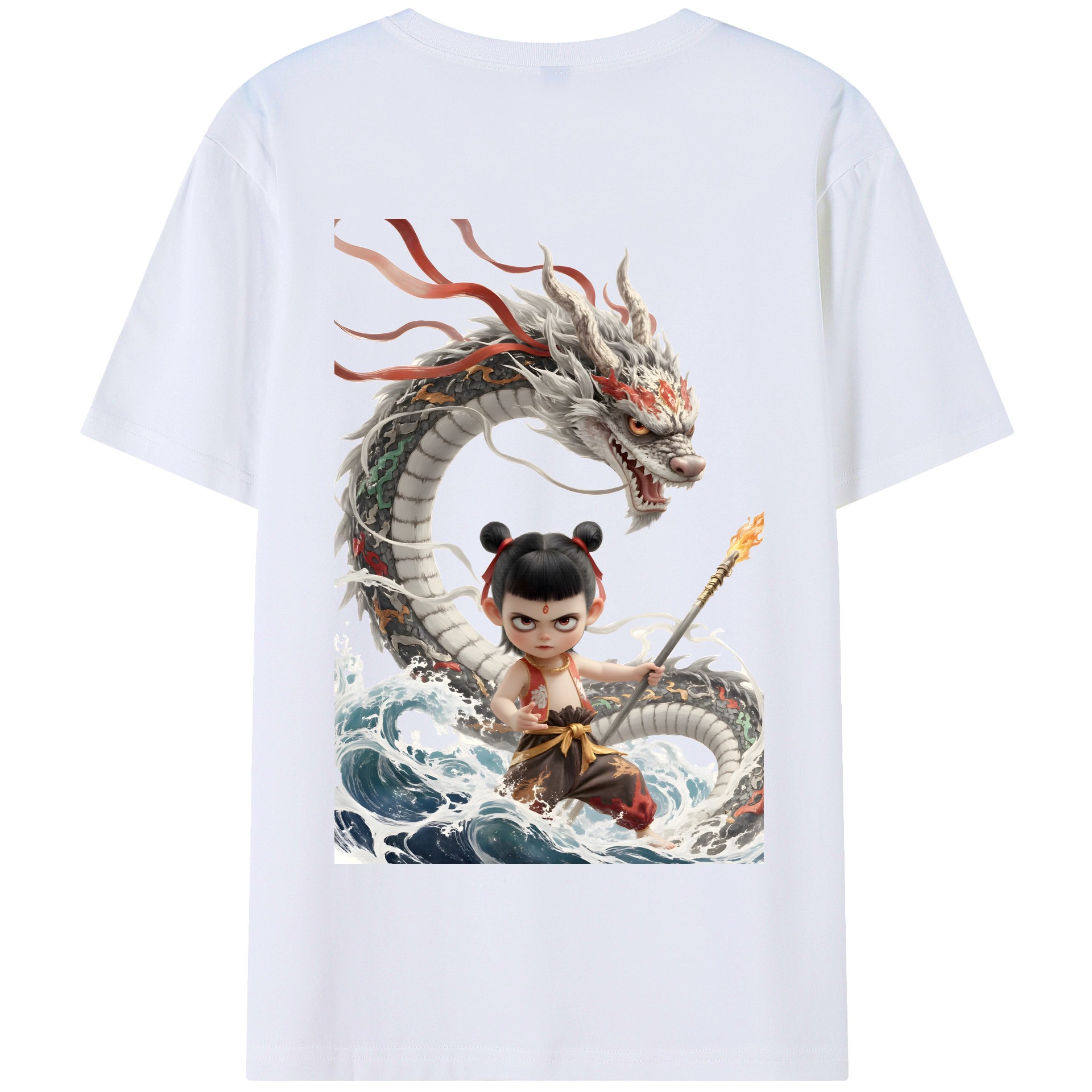 （画像用） Ne Zha 2 ナタ 魔童の大暴れ 綿100％半袖Tシャツ（背面プリント）