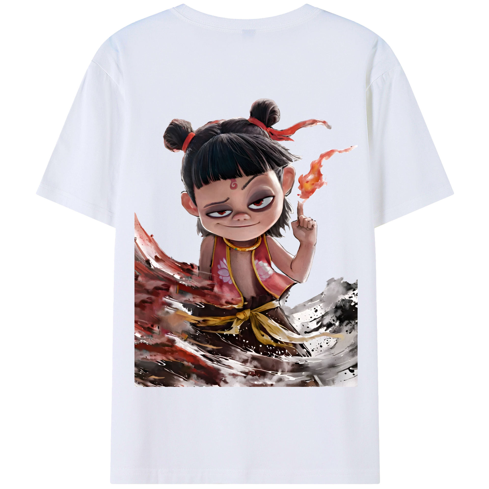 （画像用） Ne Zha 2 ナタ 魔童の大暴れ 綿100％半袖Tシャツ（背面プリント）