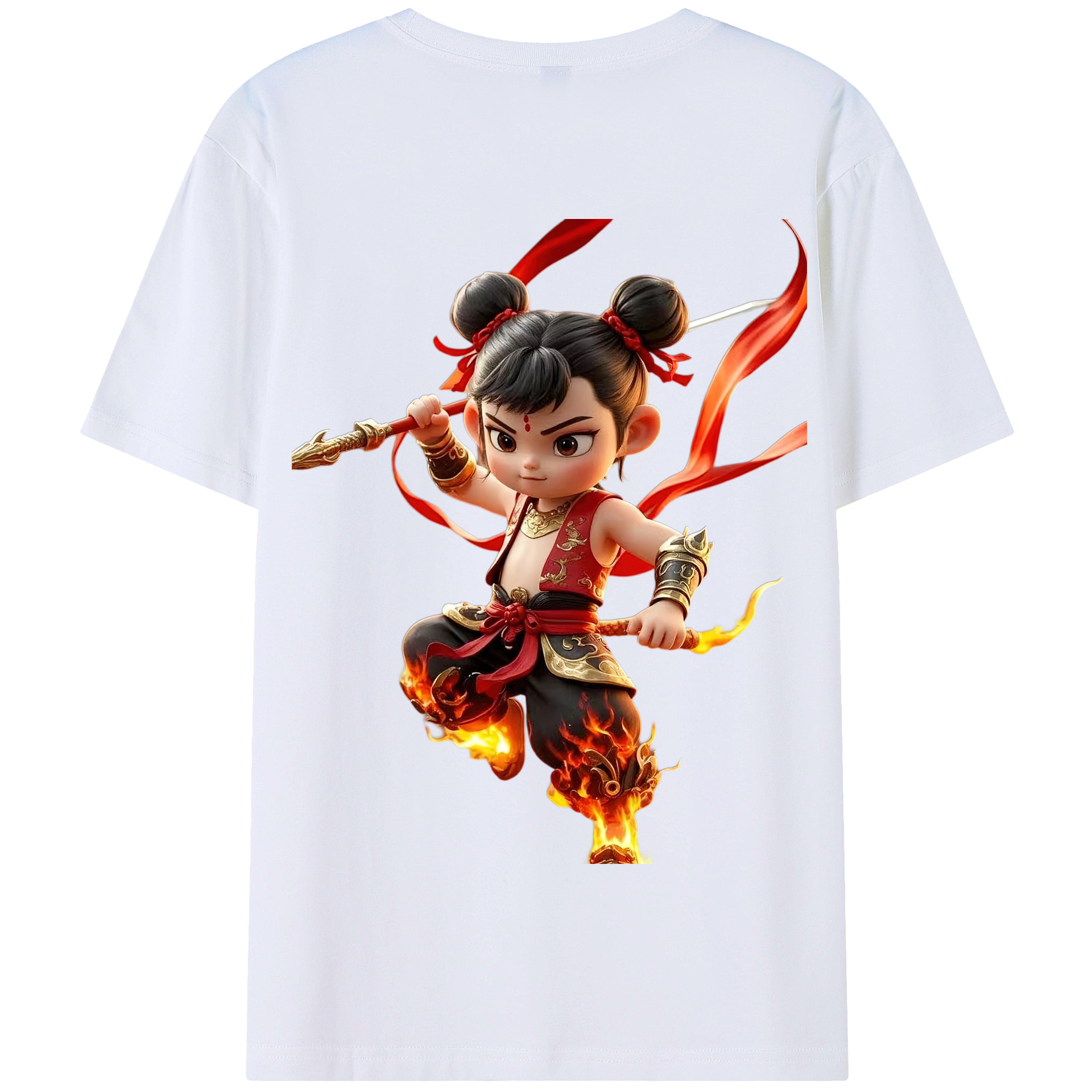 （画像用） Ne Zha 2 ナタ 魔童の大暴れ 綿100％半袖Tシャツ（背面プリント）