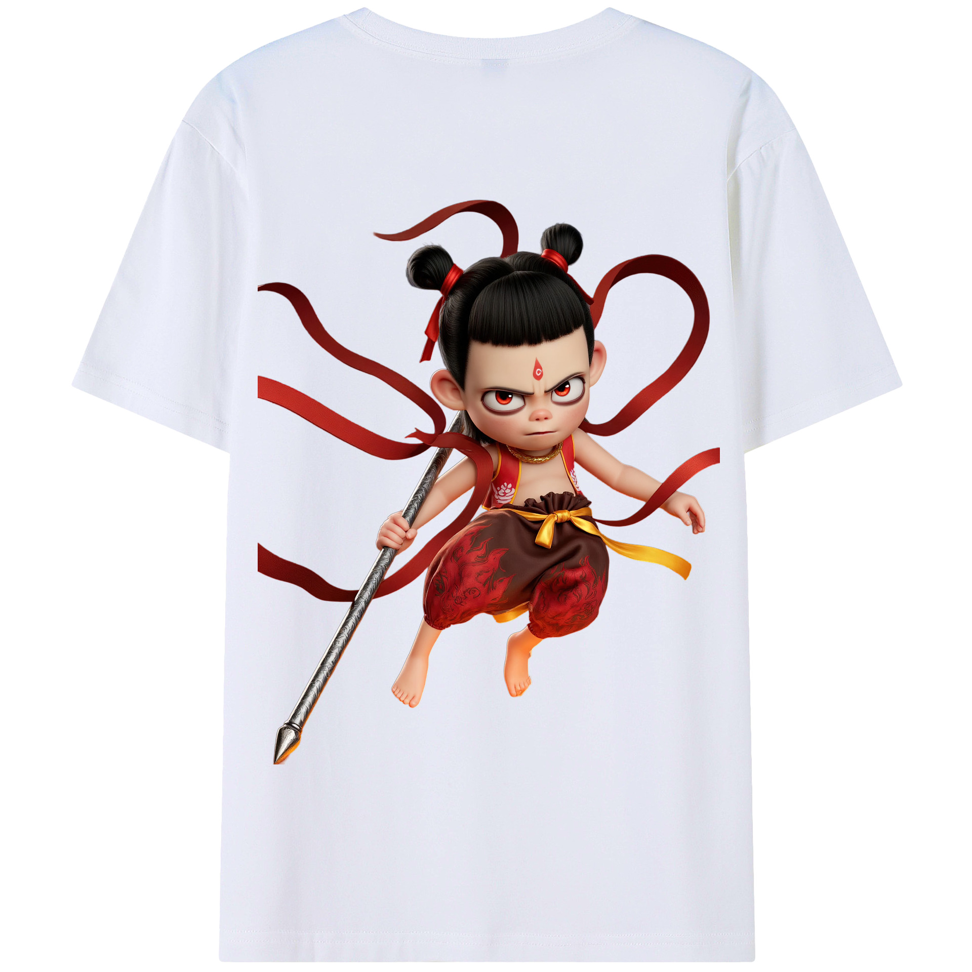 （画像用） Ne Zha 2 ナタ 魔童の大暴れ 綿100％半袖Tシャツ（背面プリント）