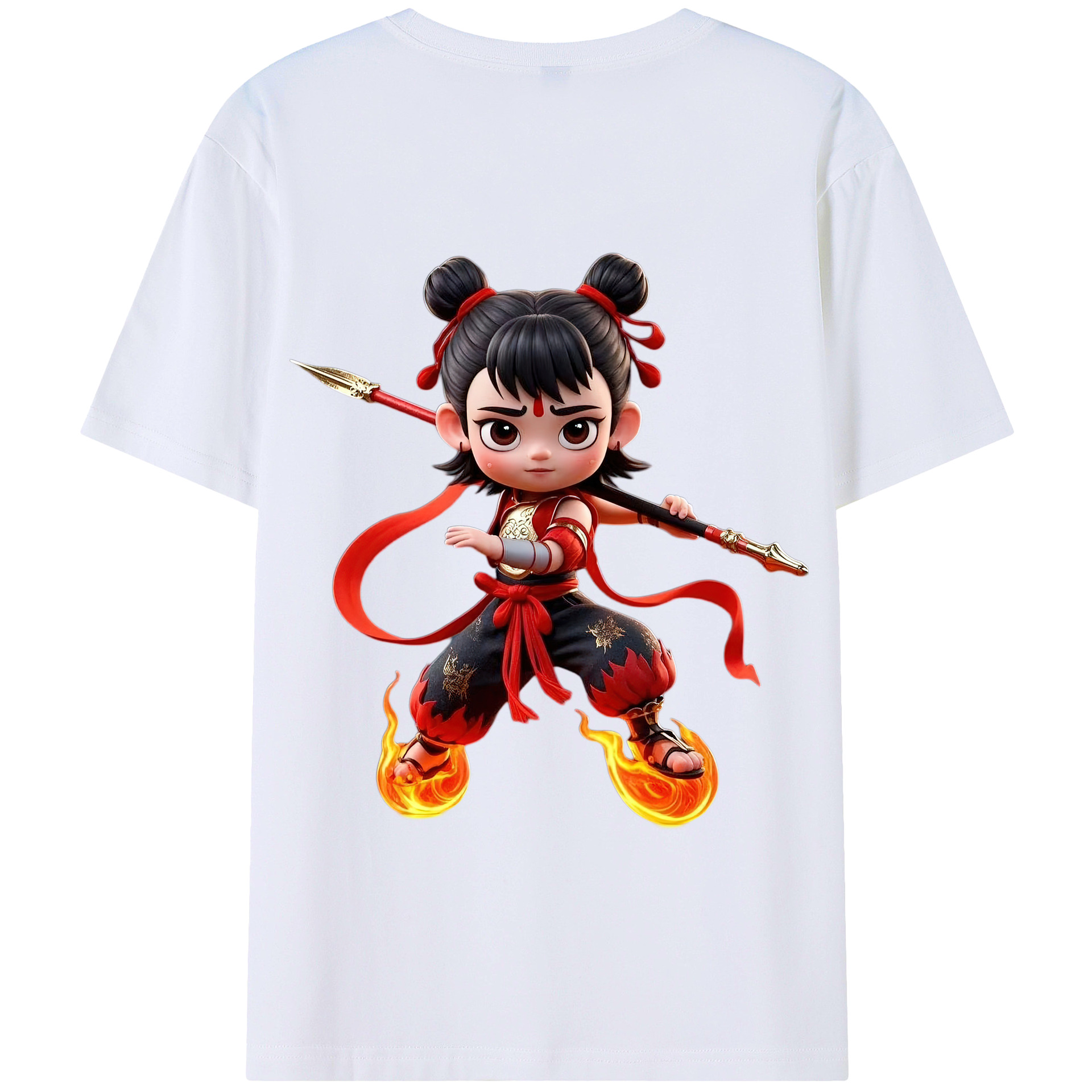 （画像用） Ne Zha 2 ナタ 魔童の大暴れ 綿100％半袖Tシャツ（背面プリント）