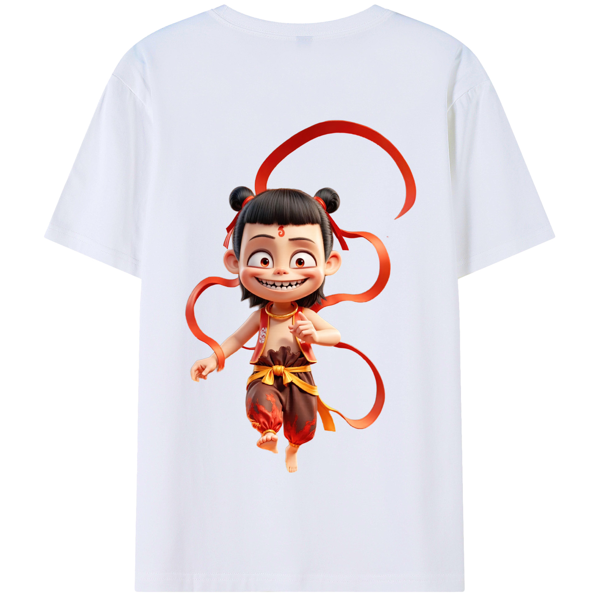 （画像用） Ne Zha 2 ナタ 魔童の大暴れ 綿100％半袖Tシャツ（背面プリント）