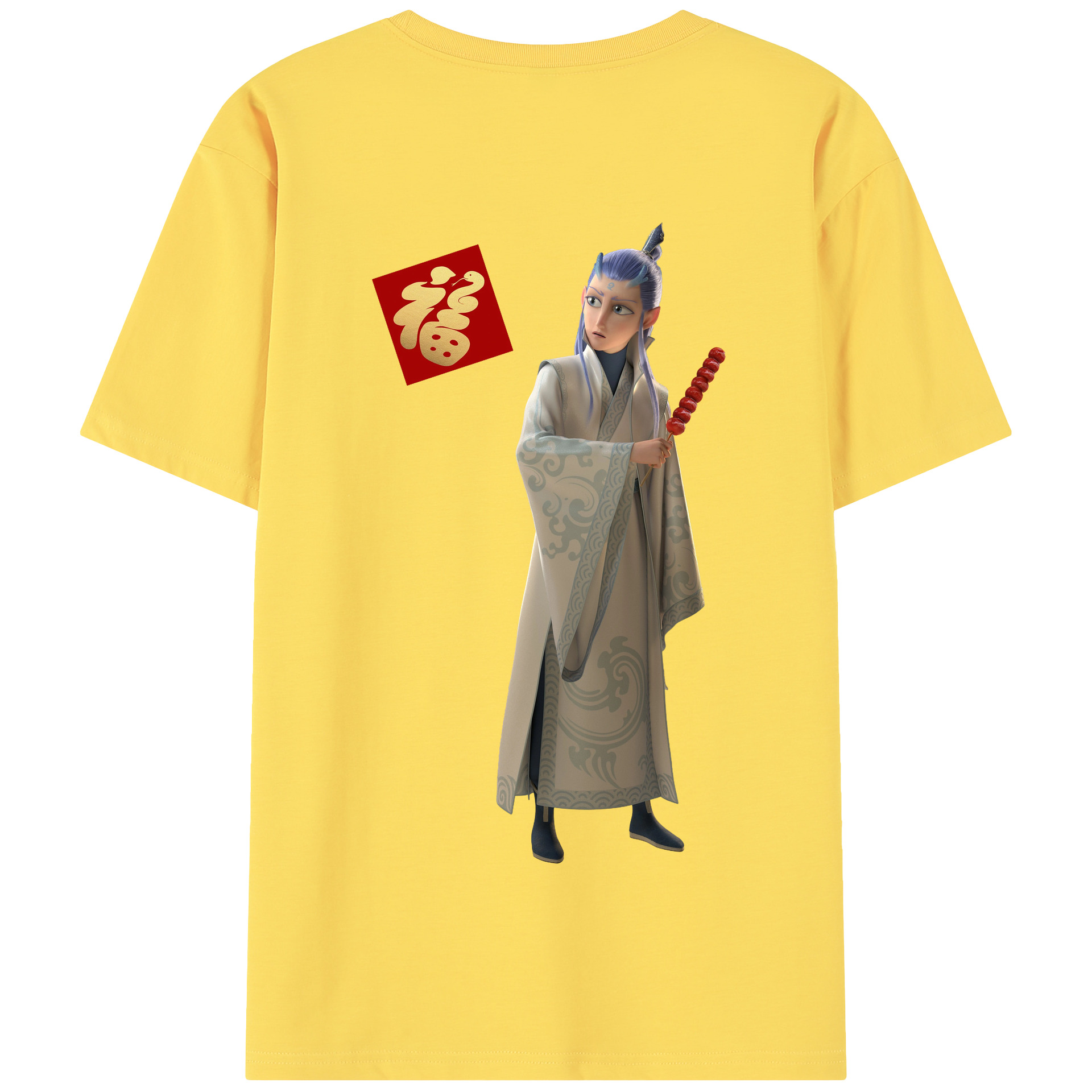 （画像用） Ne Zha 2 ナタ 魔童の大暴れ 綿100％半袖Tシャツ（背面プリント）