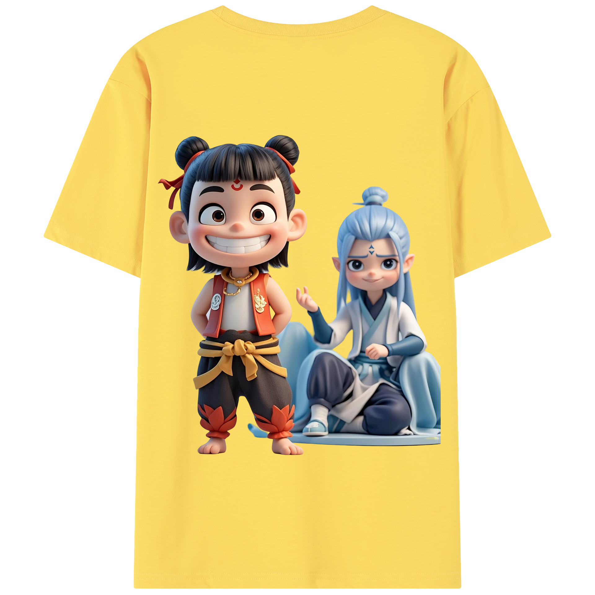 （画像用） Ne Zha 2 ナタ 魔童の大暴れ 綿100％半袖Tシャツ（背面プリント）