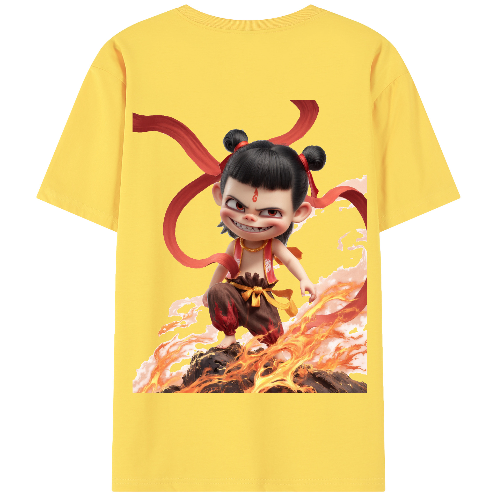 （画像用） Ne Zha 2 ナタ 魔童の大暴れ 綿100％半袖Tシャツ（背面プリント）