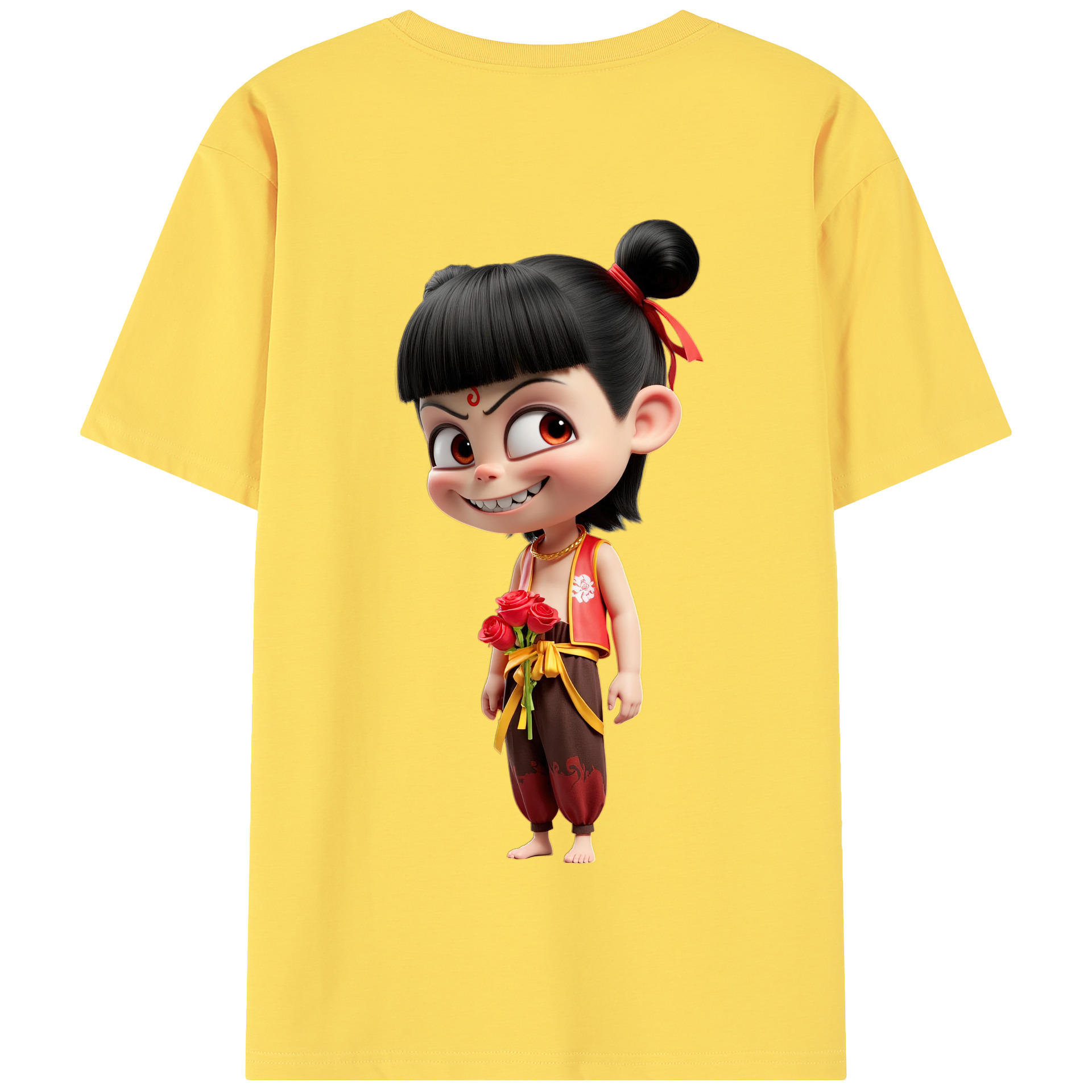 （画像用） Ne Zha 2 ナタ 魔童の大暴れ 綿100％半袖Tシャツ（背面プリント）