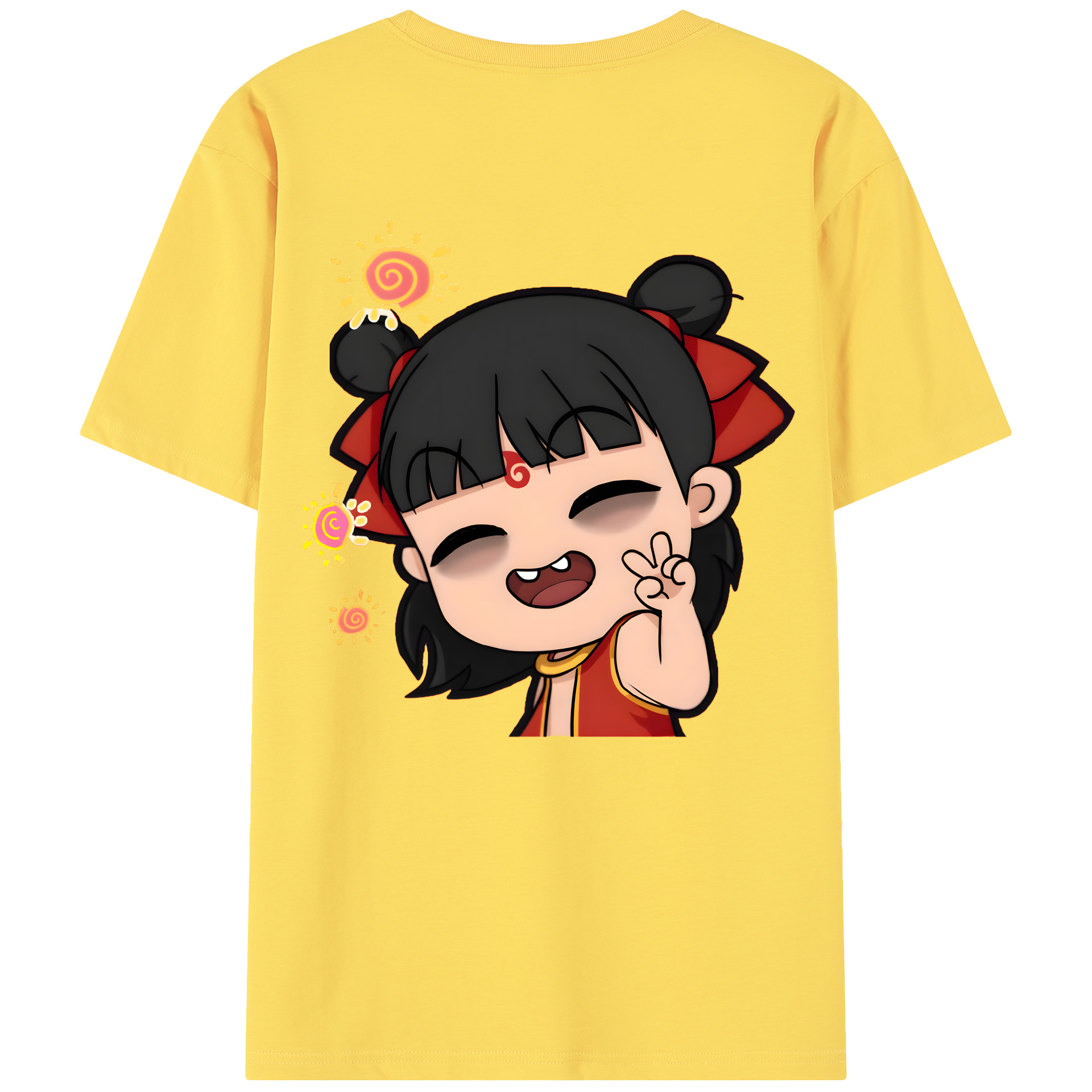 （画像用） Ne Zha 2 ナタ 魔童の大暴れ 綿100％半袖Tシャツ（背面プリント）