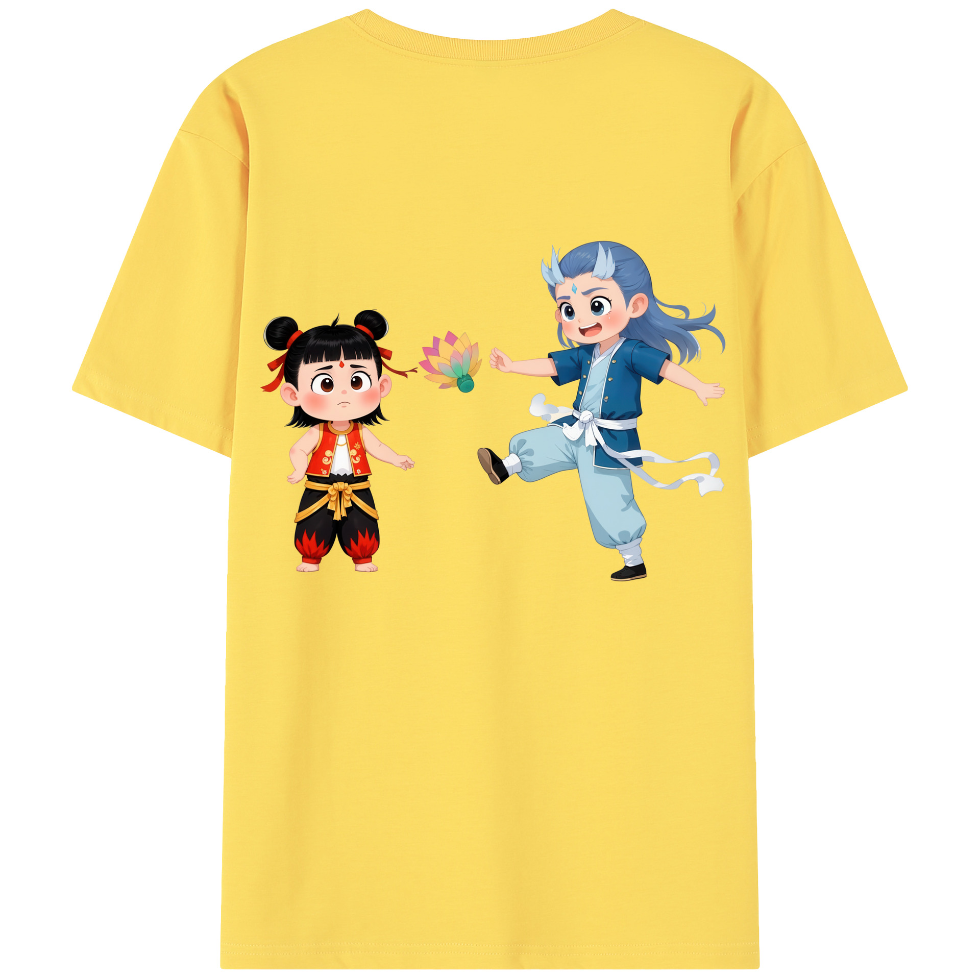 （画像用） Ne Zha 2 ナタ 魔童の大暴れ 綿100％半袖Tシャツ（背面プリント）