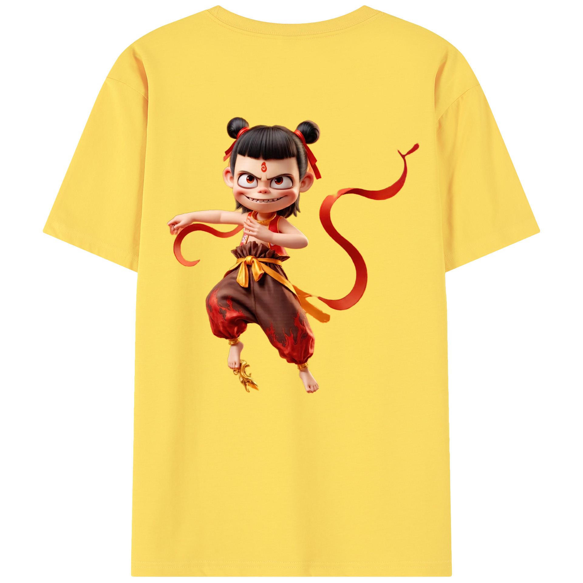 （画像用） Ne Zha 2 ナタ 魔童の大暴れ 綿100％半袖Tシャツ（背面プリント）