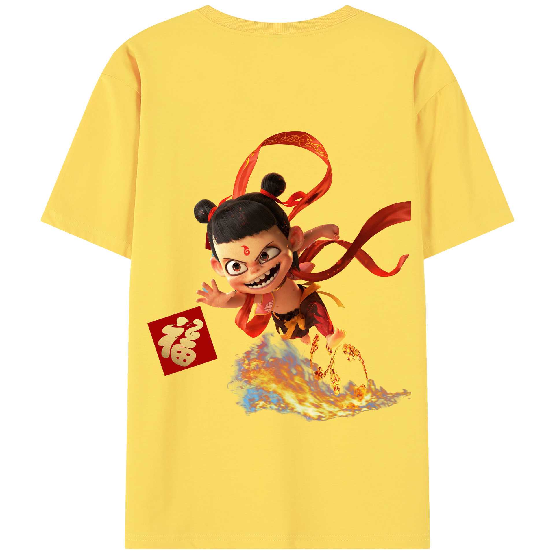 （画像用） Ne Zha 2 ナタ 魔童の大暴れ 綿100％半袖Tシャツ（背面プリント）