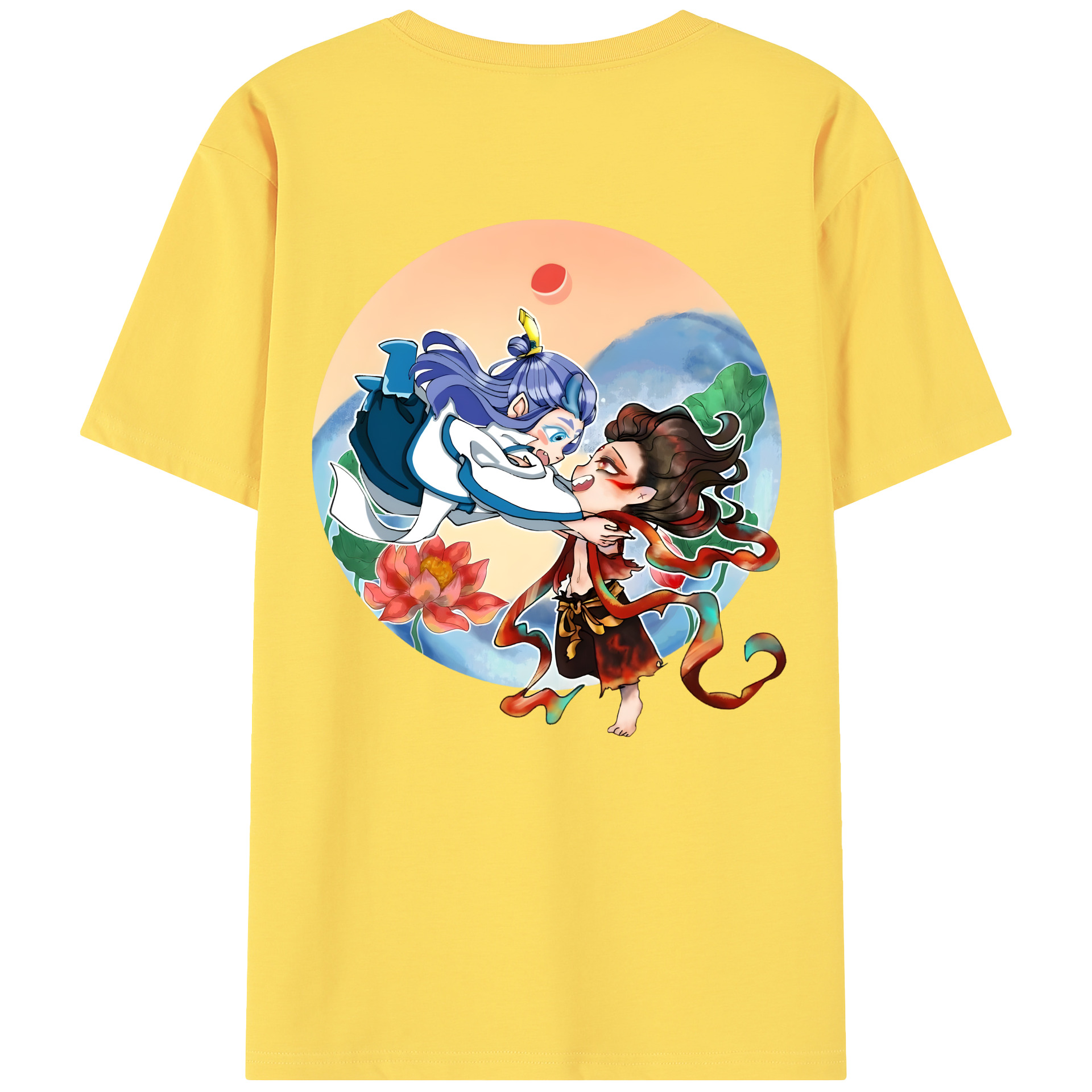 （画像用） Ne Zha 2 ナタ 魔童の大暴れ 綿100％半袖Tシャツ（背面プリント）
