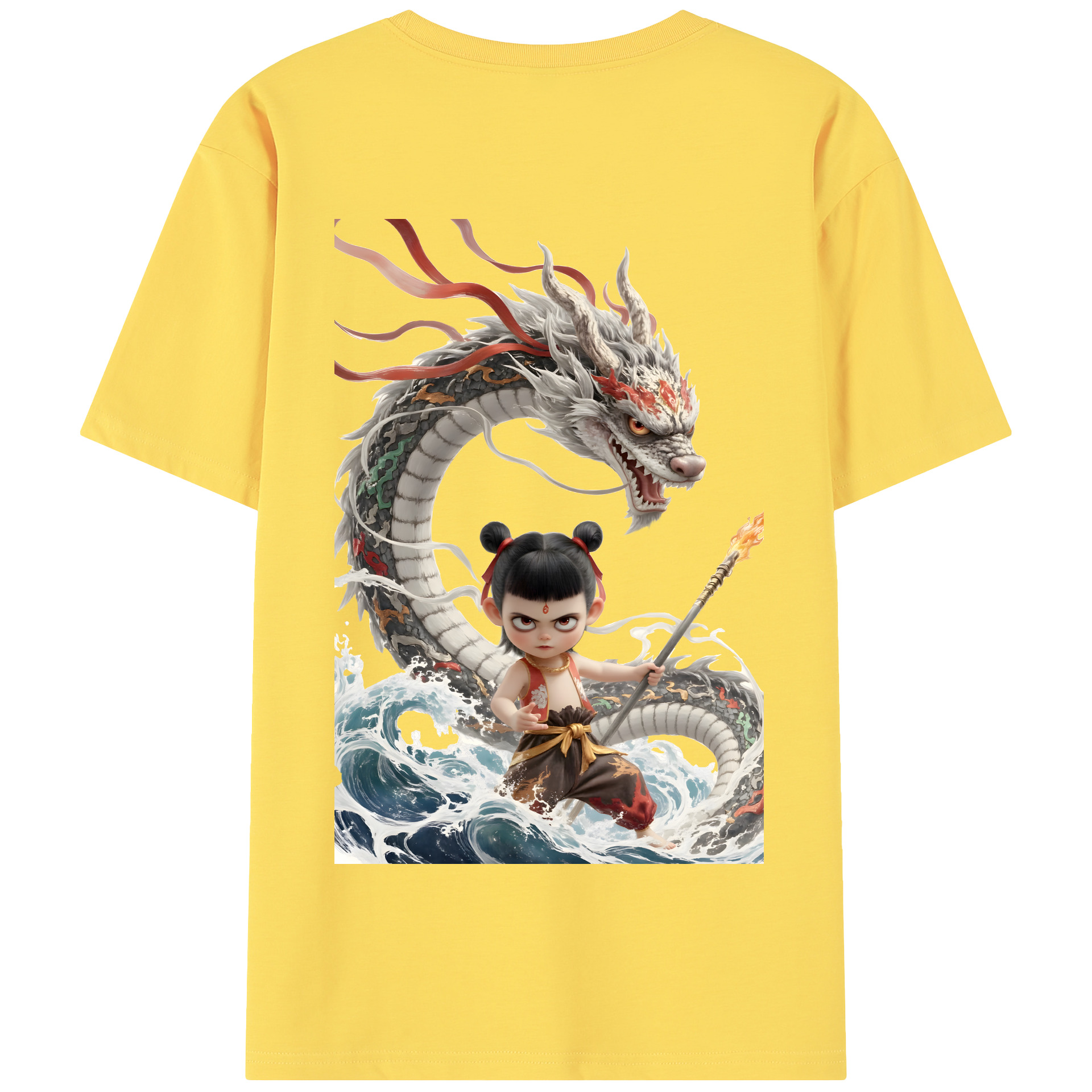 （画像用） Ne Zha 2 ナタ 魔童の大暴れ 綿100％半袖Tシャツ（背面プリント）