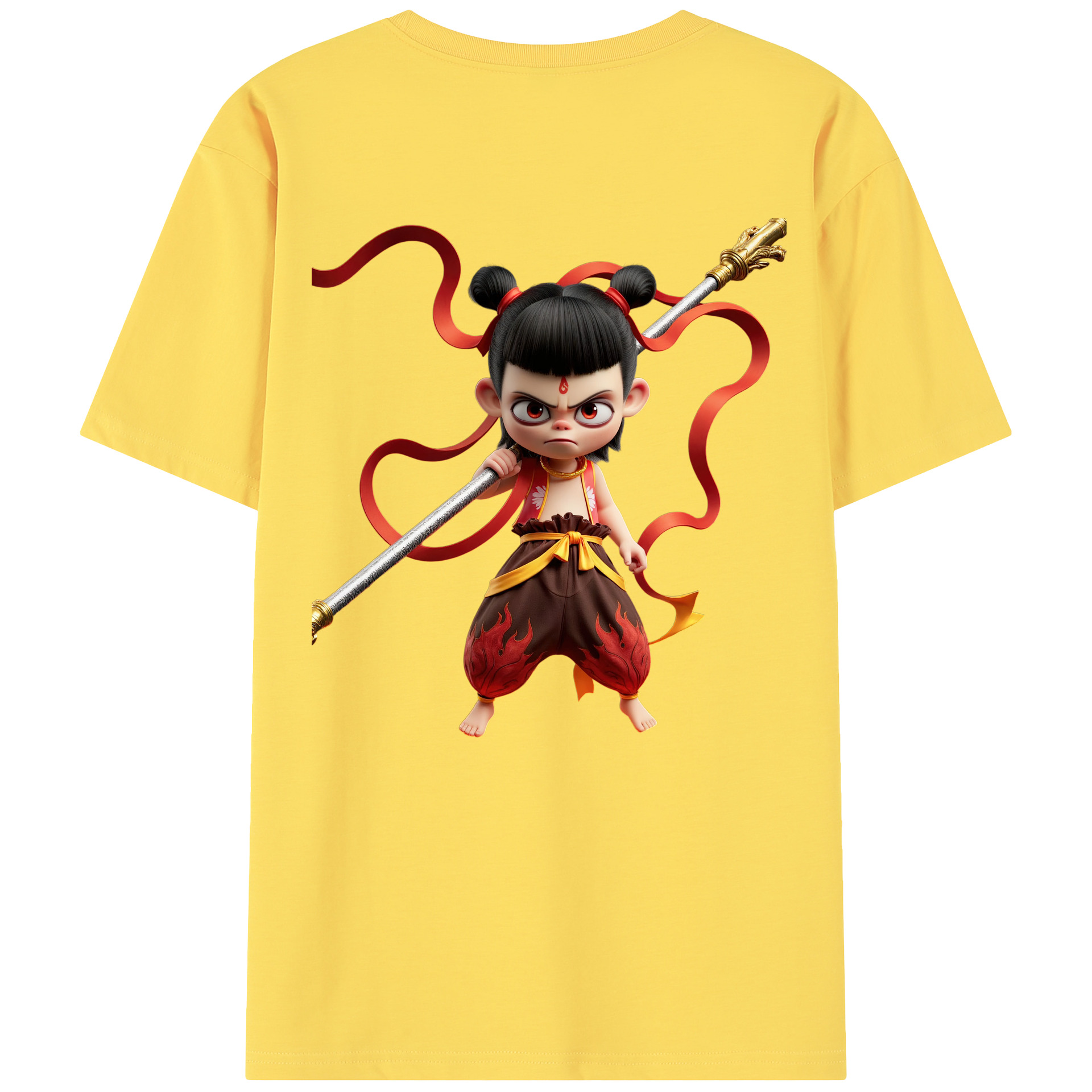 （画像用） Ne Zha 2 ナタ 魔童の大暴れ 綿100％半袖Tシャツ（背面プリント）