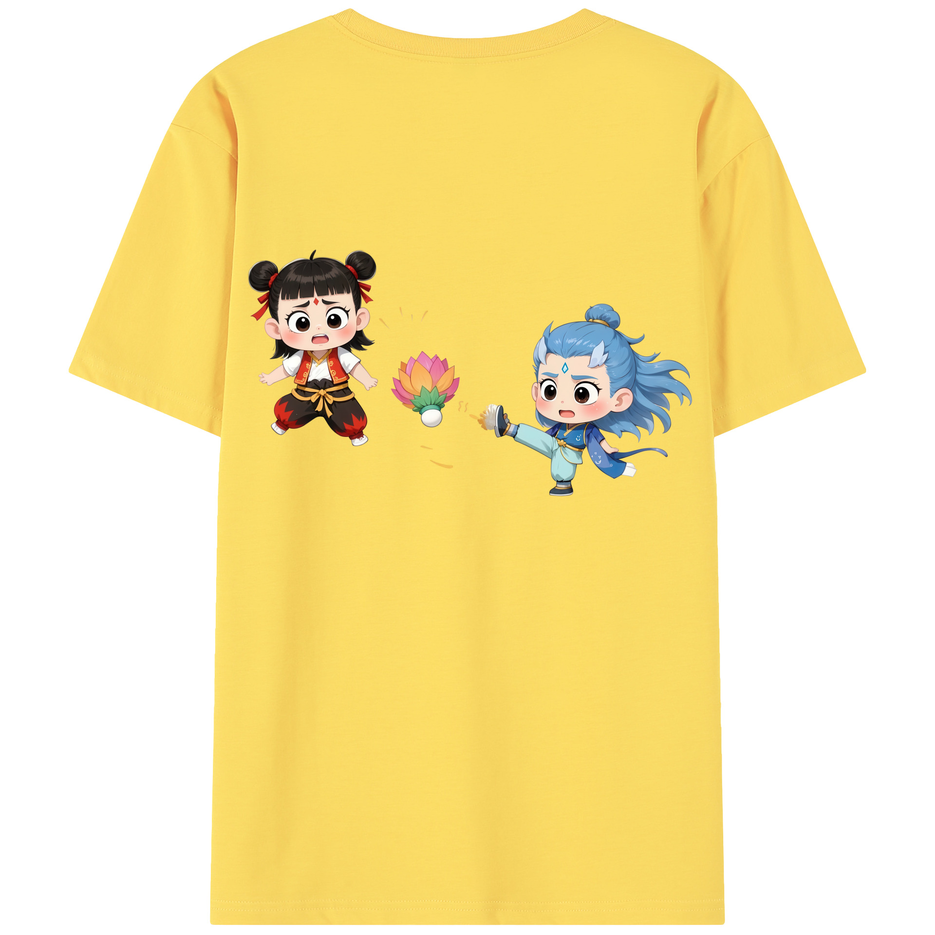 （画像用） Ne Zha 2 ナタ 魔童の大暴れ 綿100％半袖Tシャツ（背面プリント）