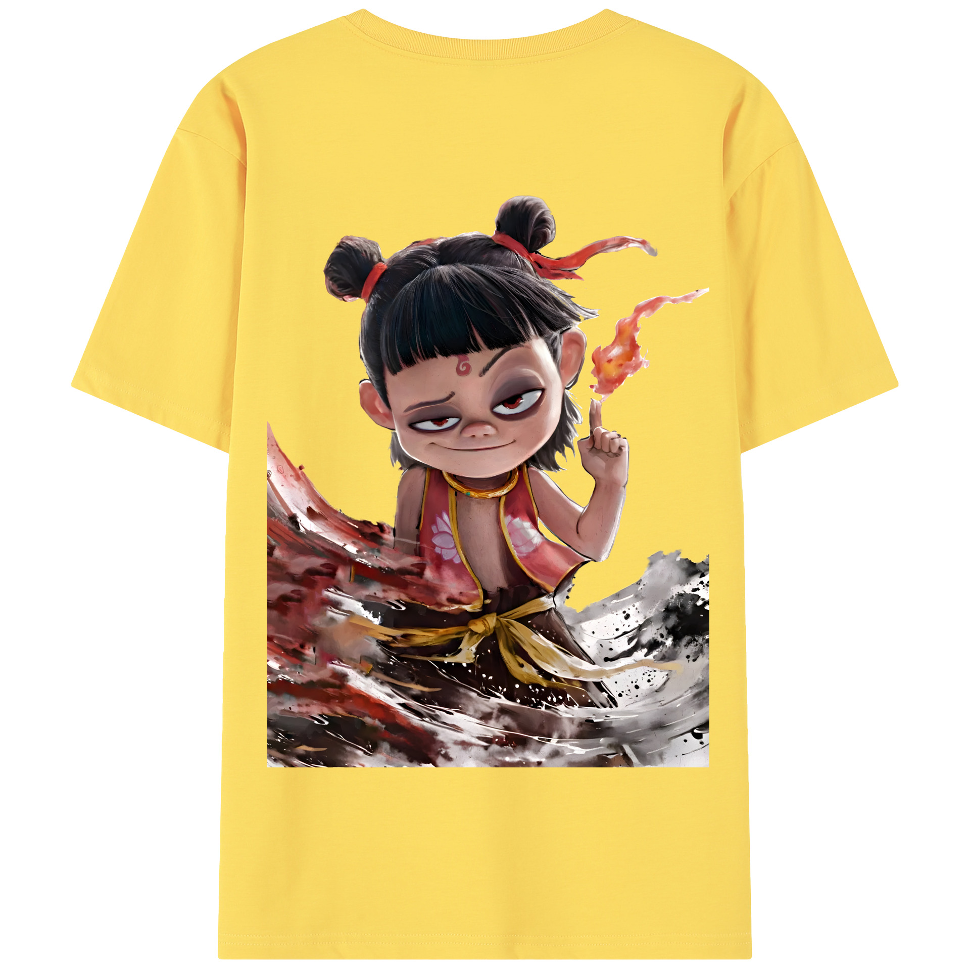 （画像用） Ne Zha 2 ナタ 魔童の大暴れ 綿100％半袖Tシャツ（背面プリント）