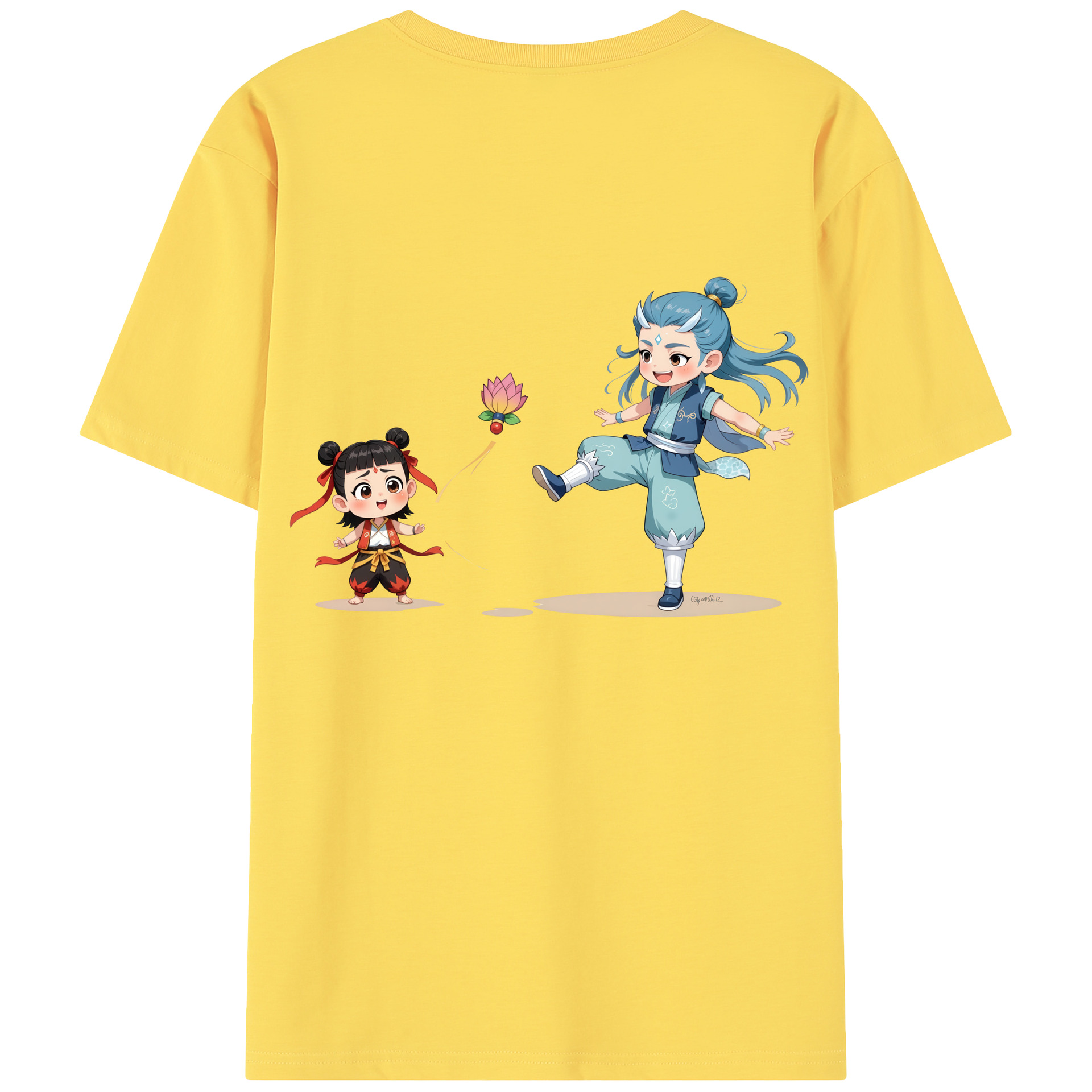 （画像用） Ne Zha 2 ナタ 魔童の大暴れ 綿100％半袖Tシャツ（背面プリント）