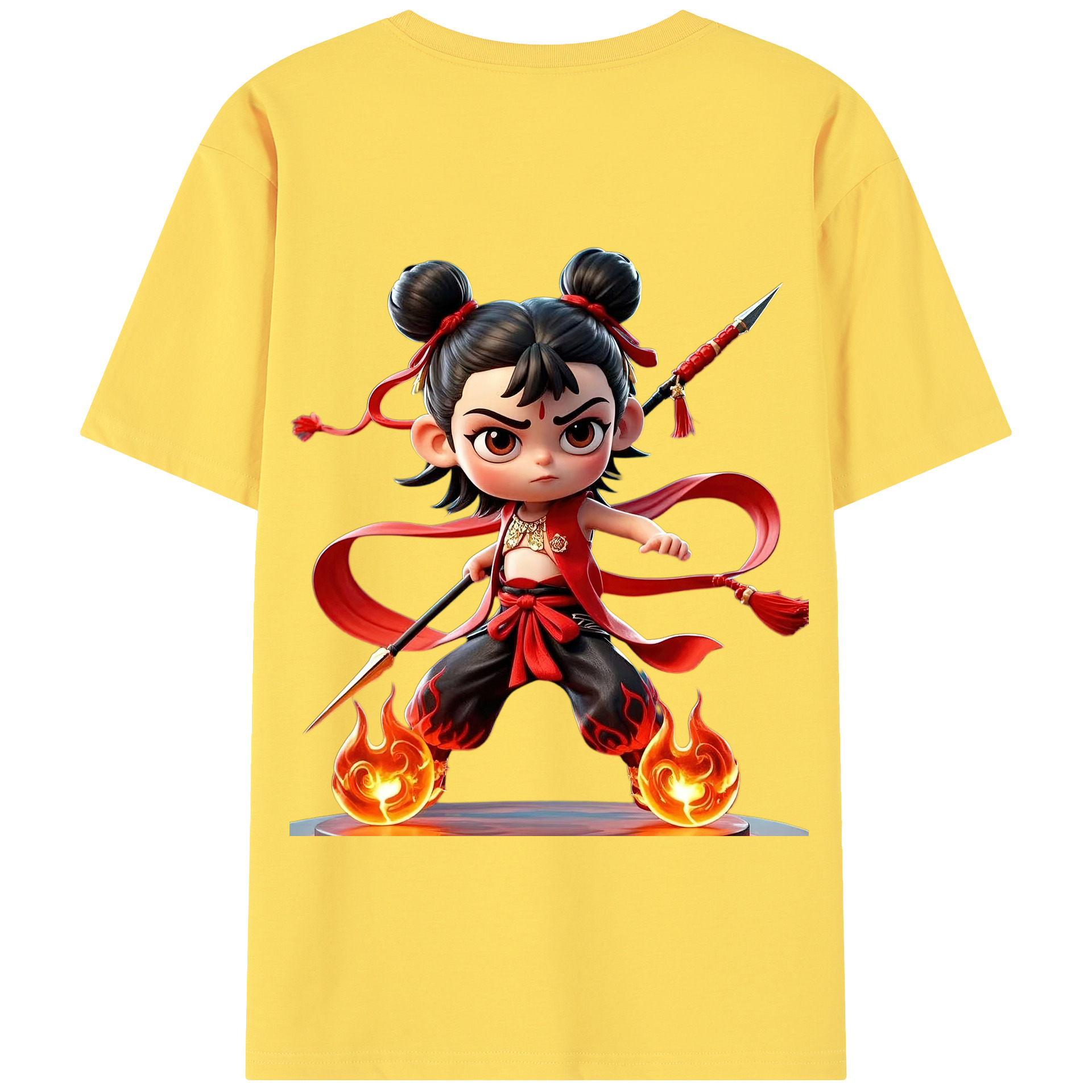 （画像用） Ne Zha 2 ナタ 魔童の大暴れ 綿100％半袖Tシャツ（背面プリント）