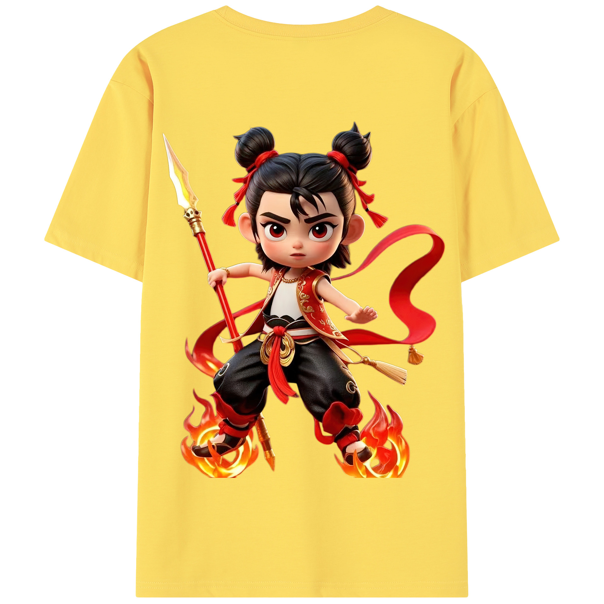 （画像用） Ne Zha 2 ナタ 魔童の大暴れ 綿100％半袖Tシャツ（背面プリント）