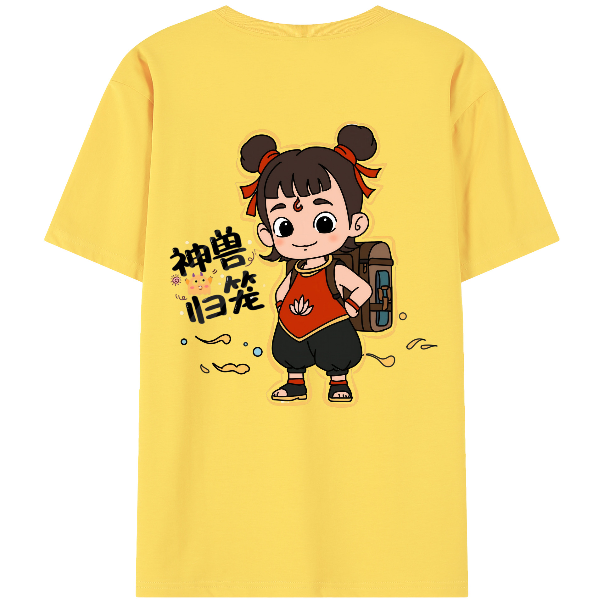 （画像用） Ne Zha 2 ナタ 魔童の大暴れ 綿100％半袖Tシャツ（背面プリント）