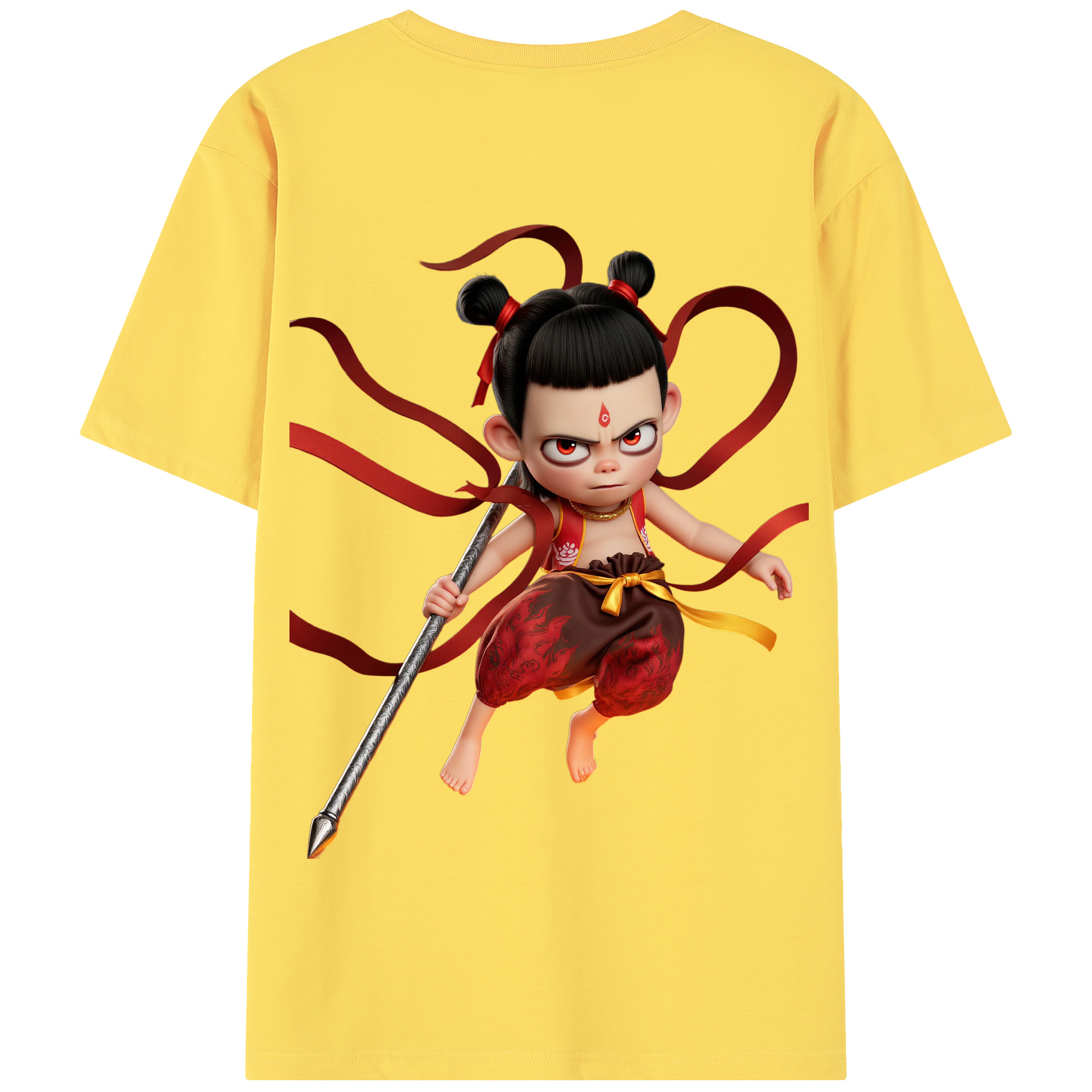 （画像用） Ne Zha 2 ナタ 魔童の大暴れ 綿100％半袖Tシャツ（背面プリント）