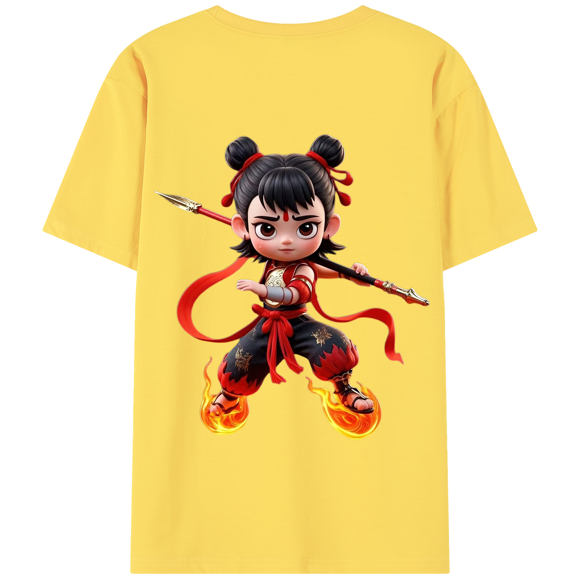 （画像用） Ne Zha 2 ナタ 魔童の大暴れ 綿100％半袖Tシャツ（背面プリント）